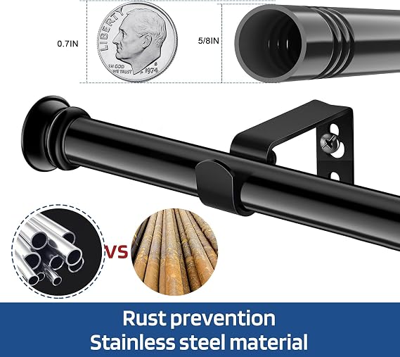 Small Curtain Rods for Windows 30 to 45 5/8 Inch Standard Decorative Black Curtain Rod with Brackets Easy to Install for Bedroom Living room Kitchen (30,45)