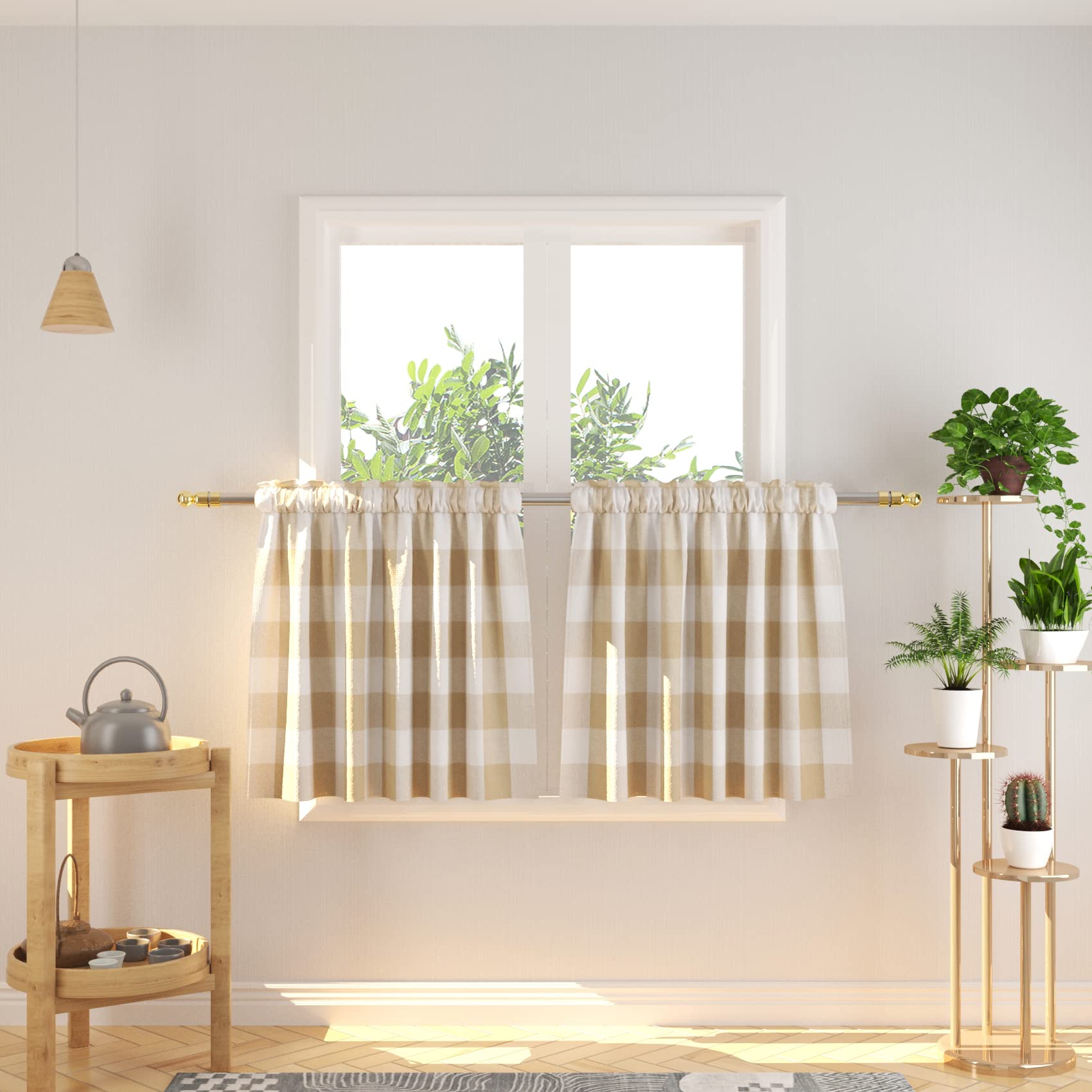 NATUS WEAVER Buffalo Check Kitchen Tier Curtais 24 inches Long Plaid Gingham Rod Pocket Classic Cafe Curtains Country Farmhouse Kitchen Half Window