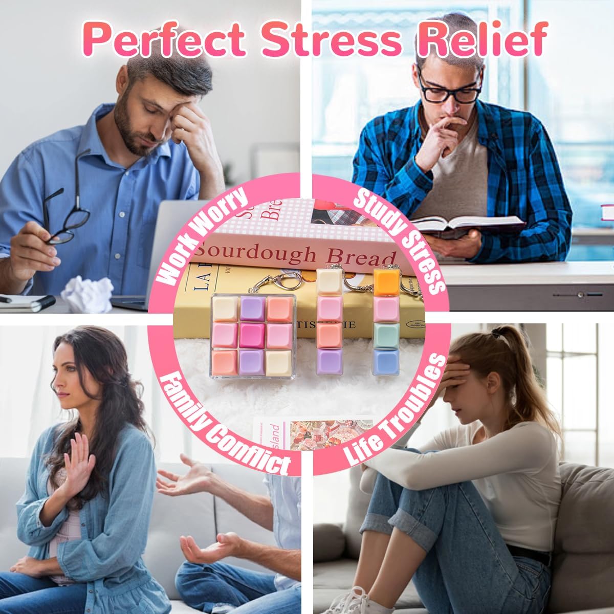 3 Pcs Keyboard Fidget Toys, Stress Relief Colorful Fidget Clicker Keychain | 4key & 9key Fidget Sensory Keychain, Loud Click Sound, Boost Focus Calm & Relief Anxiety Gift
