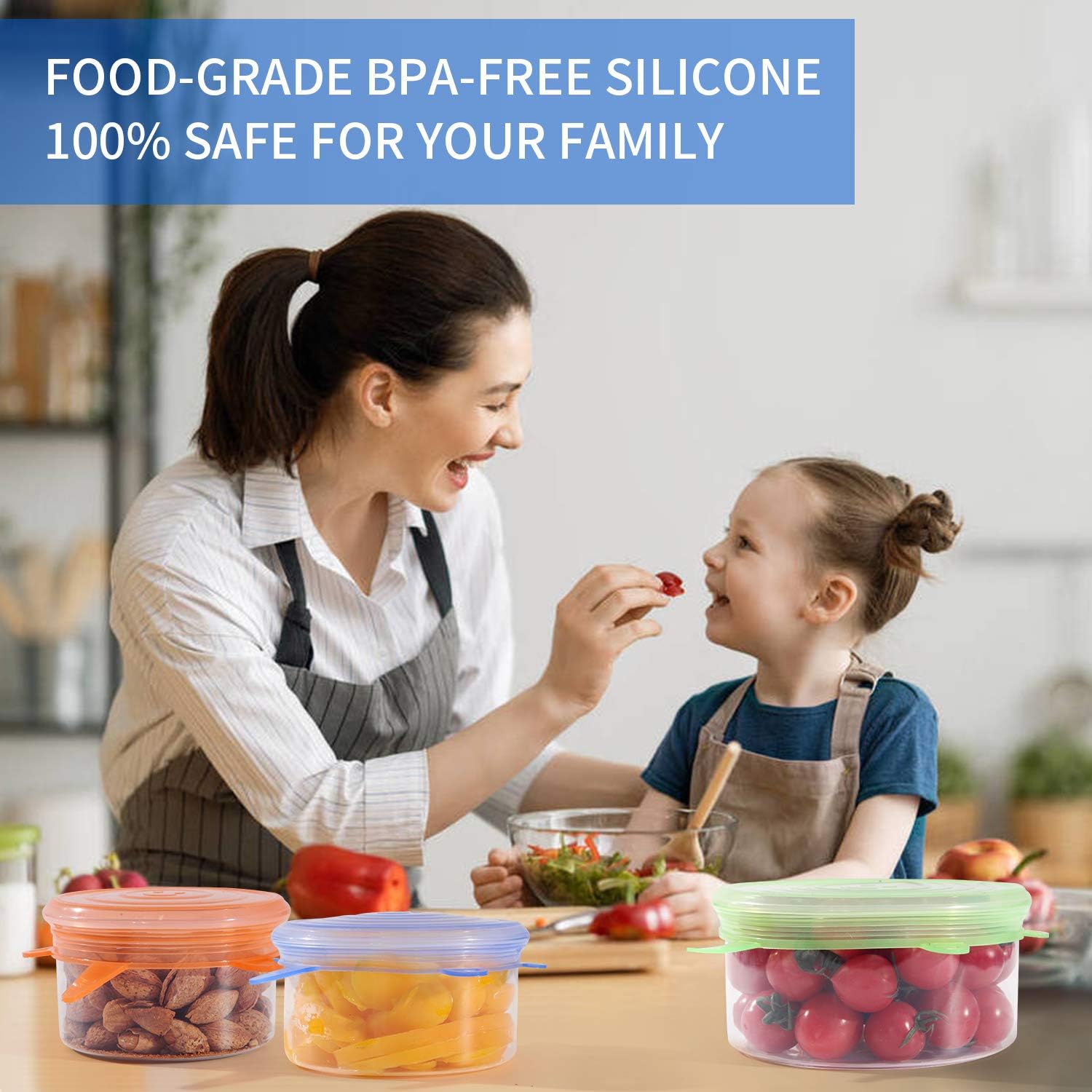 Mega-Loopolis Silicone Stretch Lids 12 Pack Food Grade Reusable Flexible Design For Various Size Containers,BPA Free,Eco-Friendly,Dishwasher Safe,for Cans, Pots,Dishes,Bowls