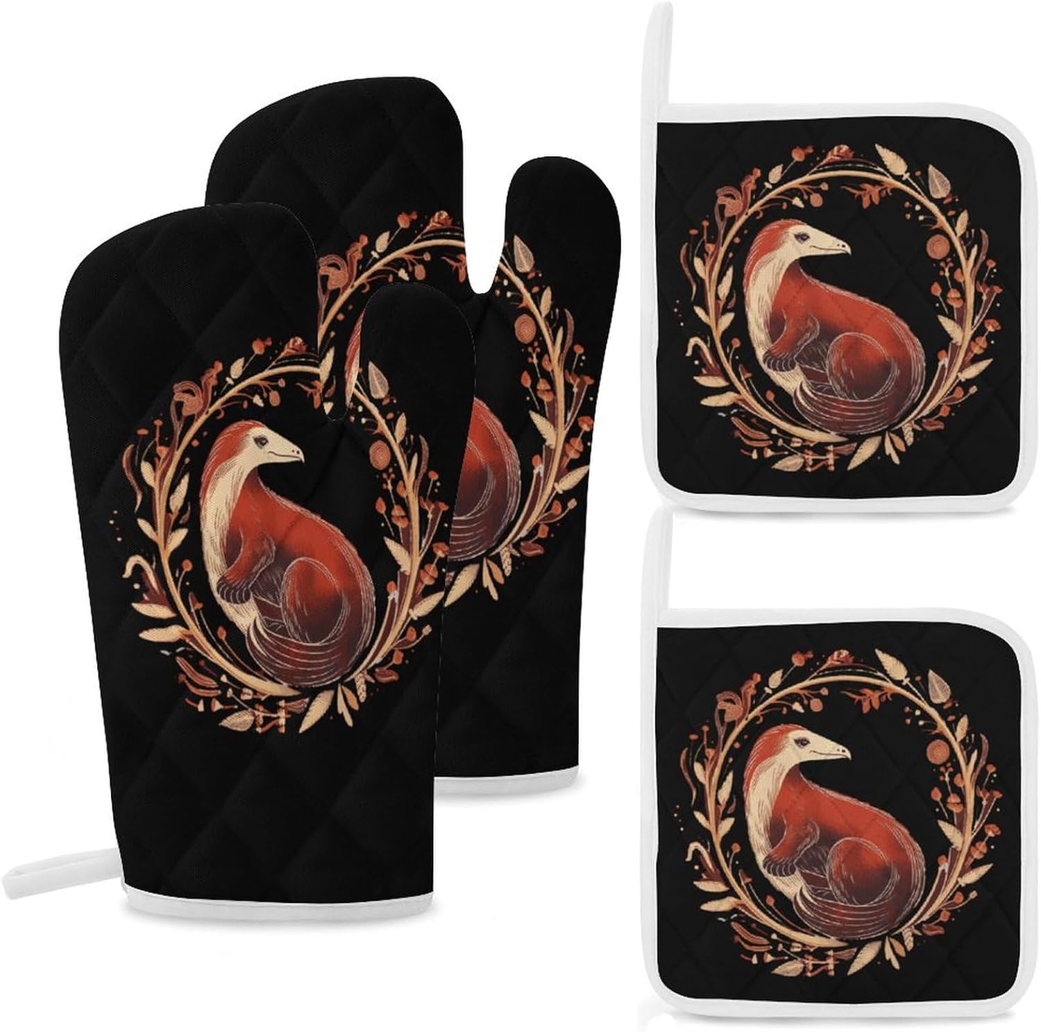 Anteater Print 4 Pcs Oven Mitts and Pot Holders Set High Heat Resistant Long Kitchen Oven Glove Potholders