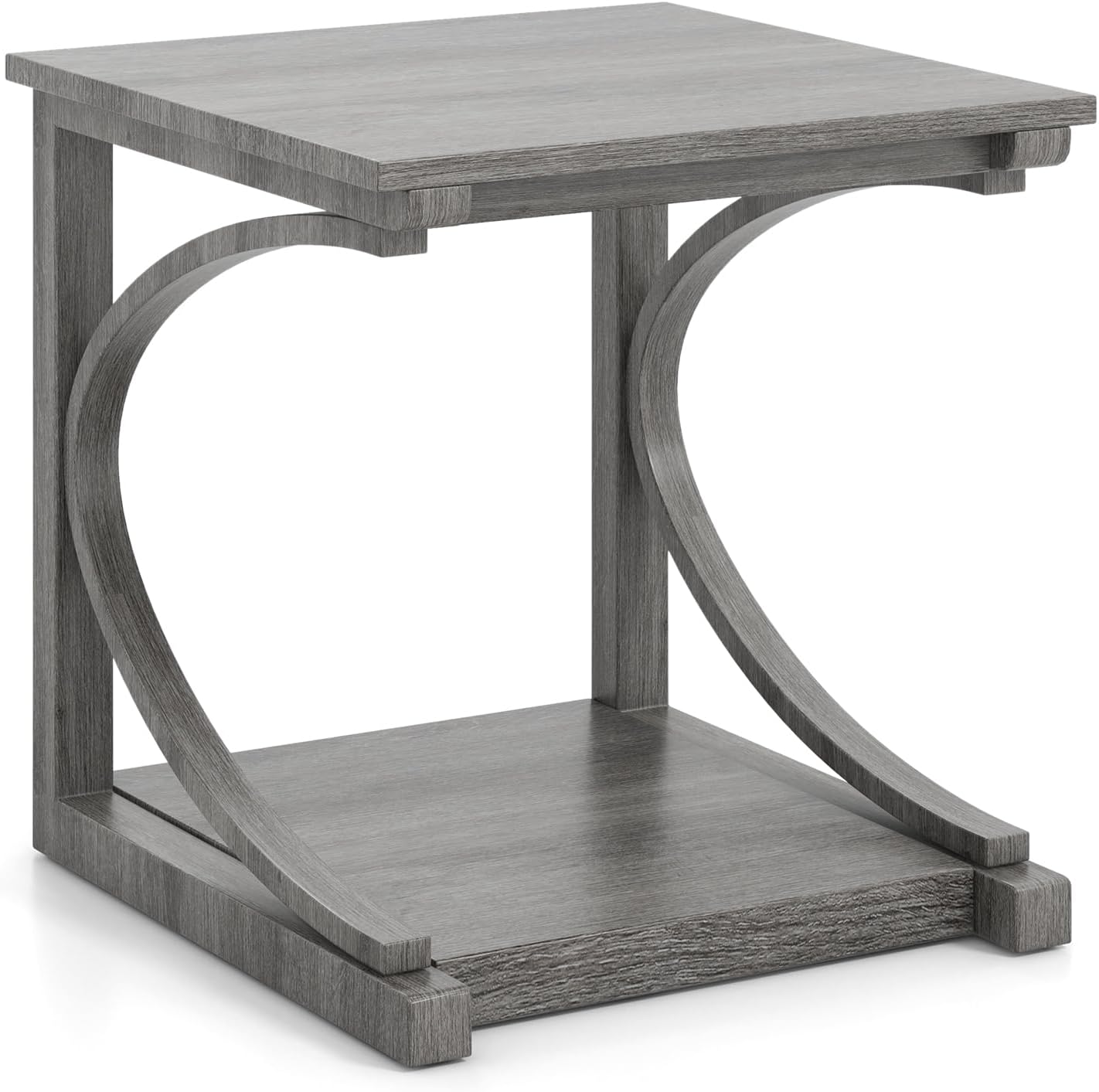 Giantex C-Shaped End Table, 24" Square Couch Table with Bottom Storage Shelf & Solid Rubber Wood Frame, Farmhouse Accent Tables for Small Spaces, TV Tray Side Table for Living Room Bedroom, Gray