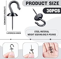 Vista 2 de Hotop 30 Pieces Push Pin Wall Hooks Metal Thumb Tack Hangers Iron Alloy Nail Decorative Picture Hooks for 20 Lbs Home Office School Party Supply