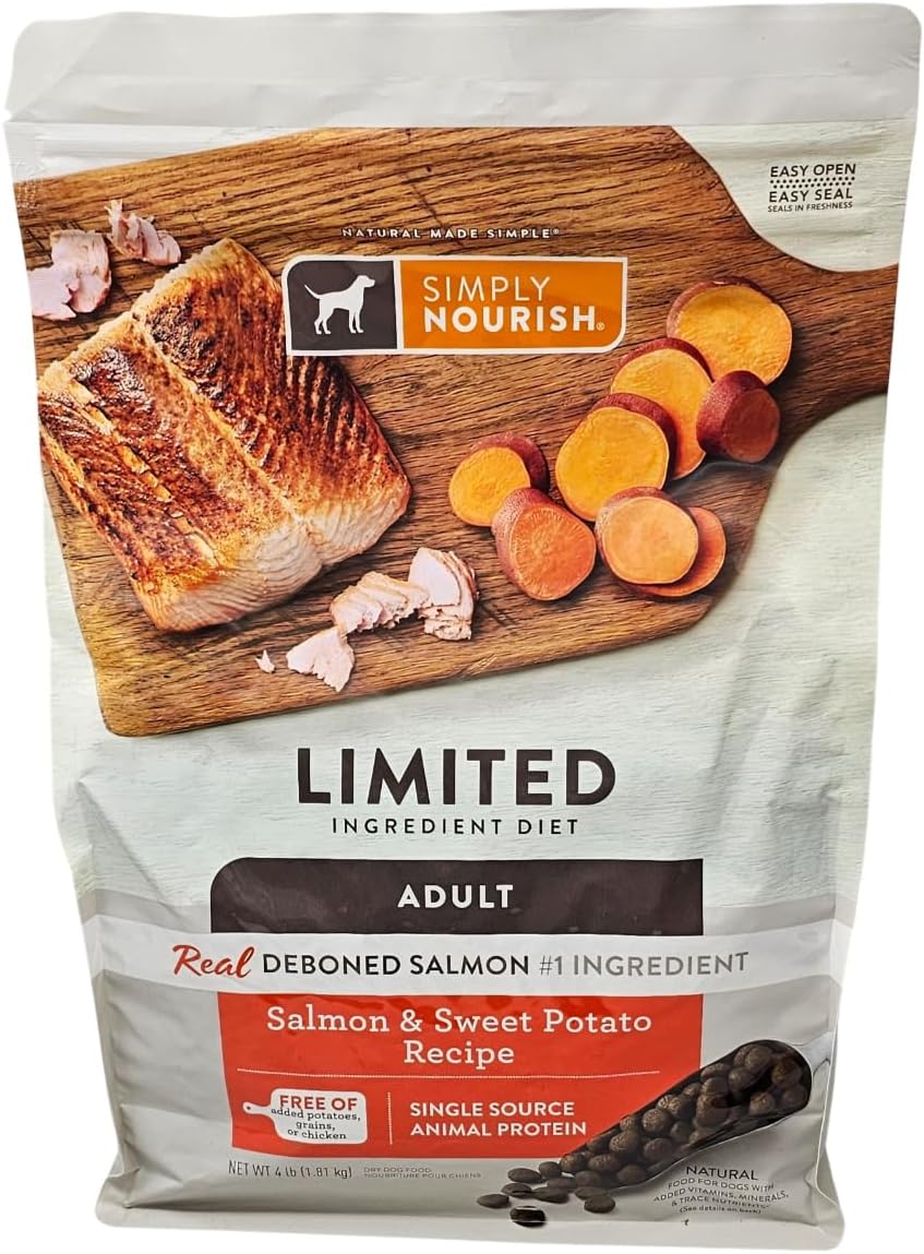 SIMPLY NOURISH Adult Salmon and Sweet Potato Dry Dog Food, 4 Pound Bag