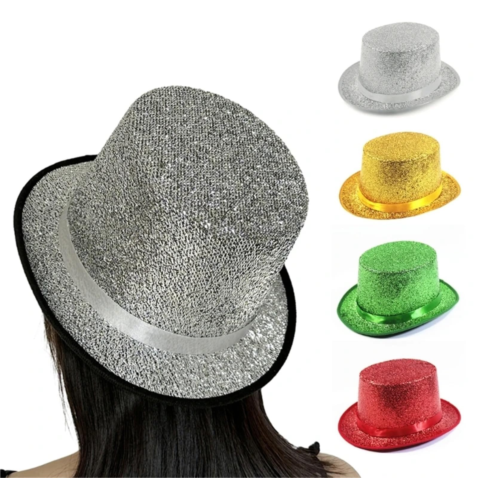 Sombrero De Copa Sombrero De Copa con Purpurina, Sombrero De ala Ancha, Sombrero De Copa De Vacaciones, Disfraz De Mago De ala Corta For Reuniones Al Aire Libre(Green)