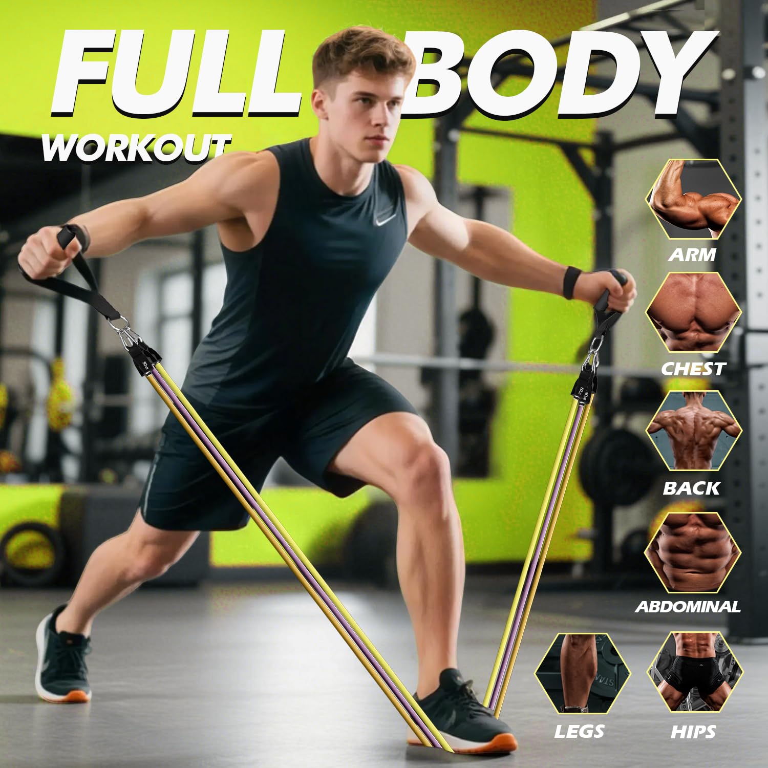 Whatafit Juego de Bandas de Resistencia, Bandas de Ejercicio con Anclaje de Puerta, Asas, Bolsa de Transporte, Correas de Tobillo para Entrenamiento de Resistencia, Terapia física, Entrenamientos en