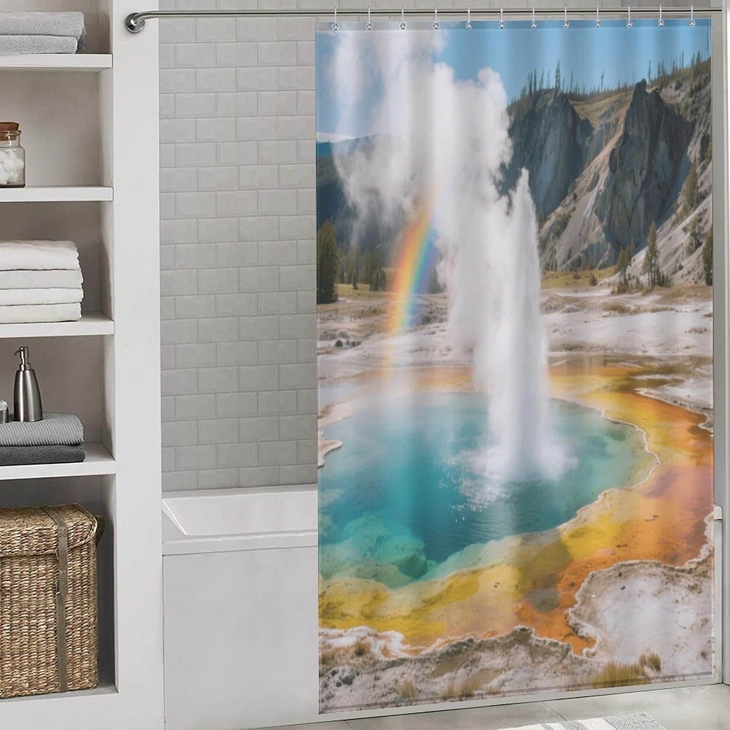 Shower Curtains Fabric Shower Curtain Liner Liner Showers Curtain Yellowstone National Park Geysers Showers Curtin Opaque for Privacy Protection Water Splash Protection High Aesthetics
