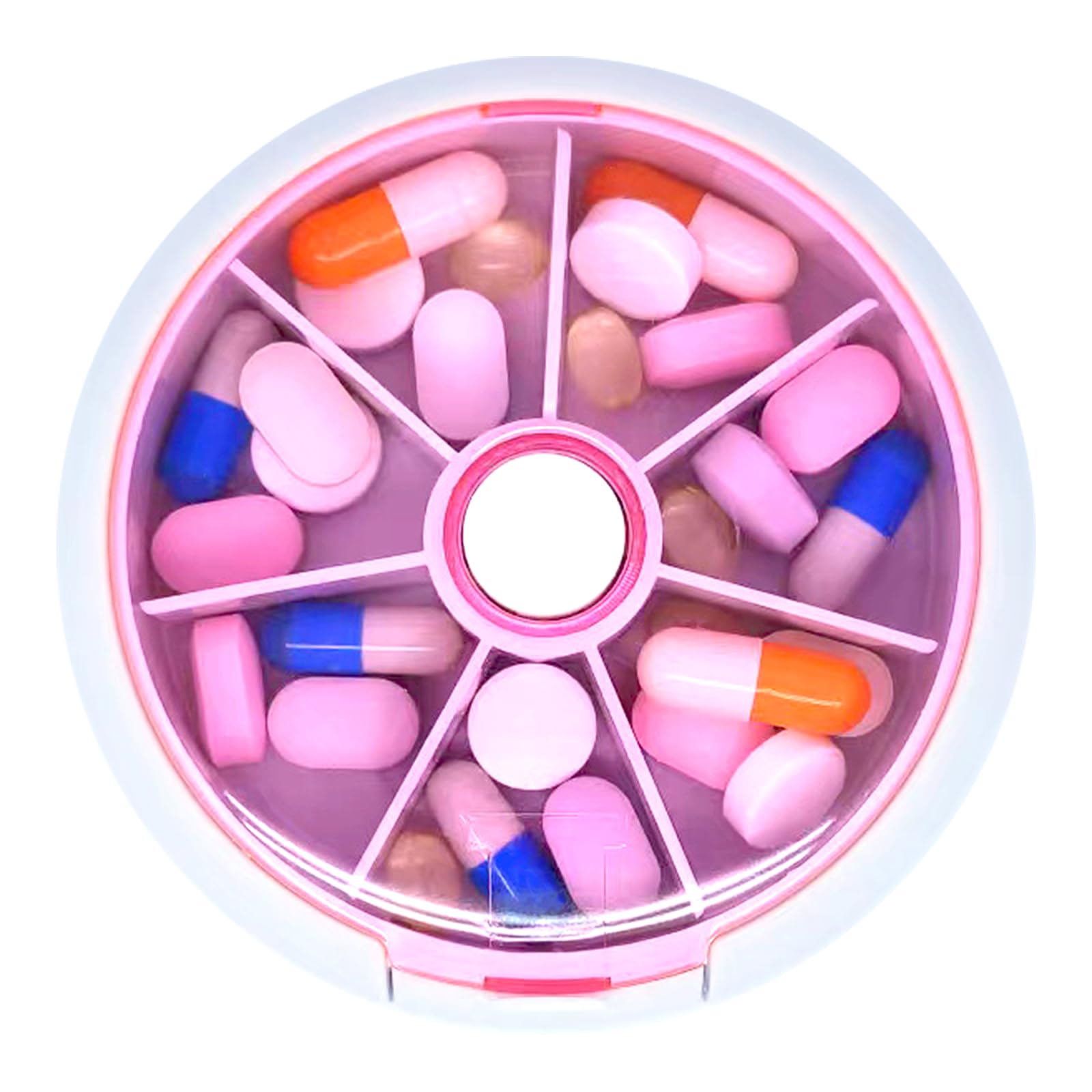 Pill Organizer Travel Pill Case for Purse Portable Pill Box Round Weekiy Pill Container for Vitamin Fish Oil