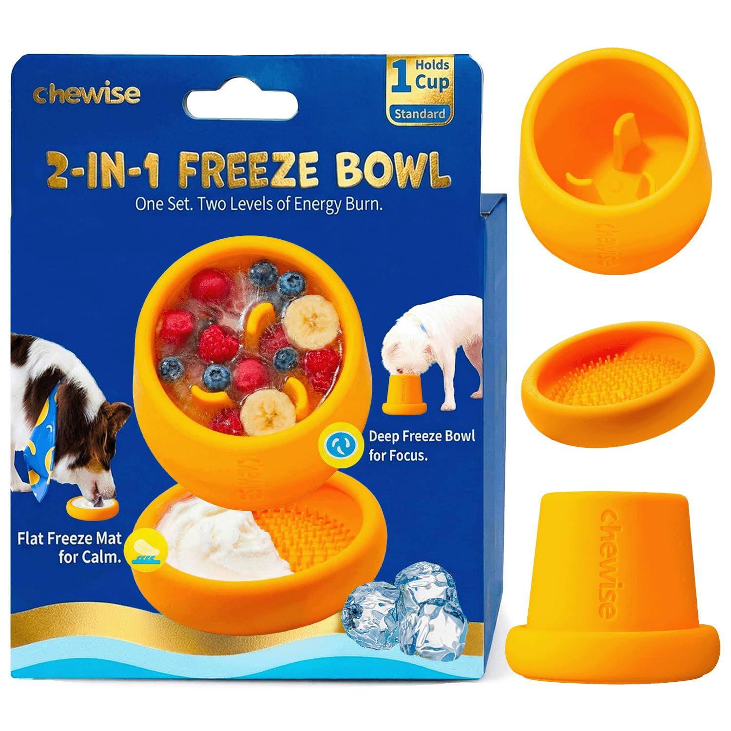 Chewise Enrichment Bowls for Dogs – Durable Dog Food Wobble Bowl Slow Feeder & Licking Mat Bowl Set, Food-Grade TPU Dog Enrichment Toys, Dishwasher Safe Licking Toy