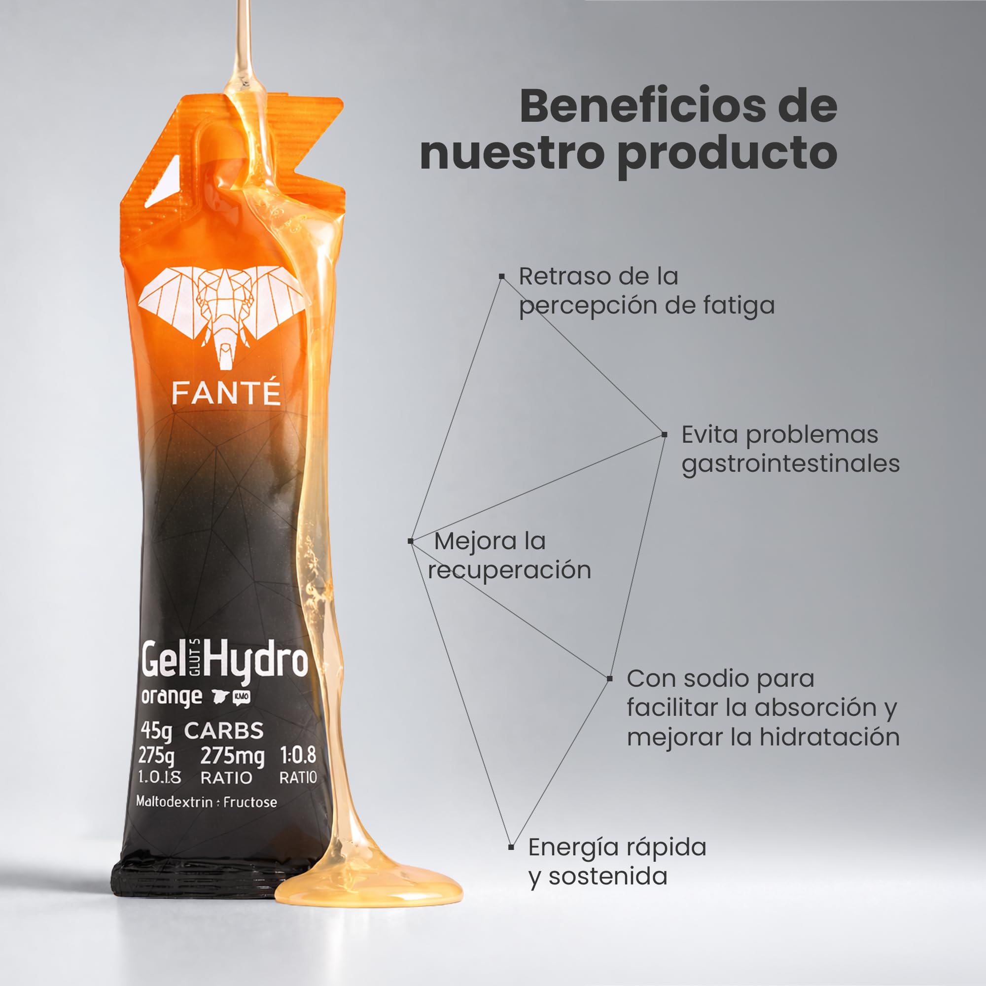Gel Fanté Hydro 45 Naranja 275mg sodio | Gel Energético 45g | Hidratación + Energía Natural | Naranja Real | Sin Cafeína y sin conservantes. (6)