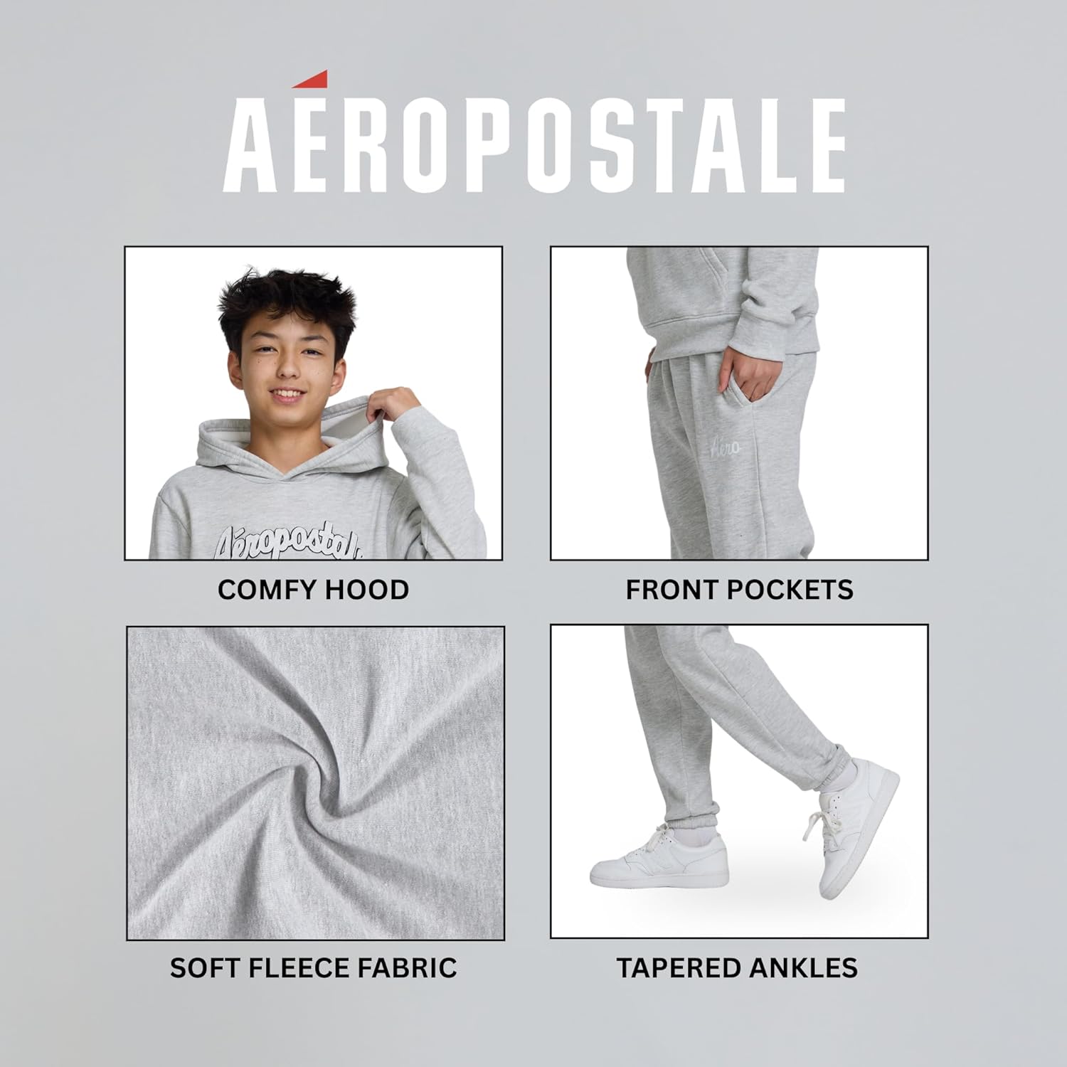 AEROPOSTALE Boys 2 Piece Outfit - Pullover Hoodie and Athletic Pants, Youth Jogger Sweatpants and Sweatshirt, Sizes 4-12 - Image 5