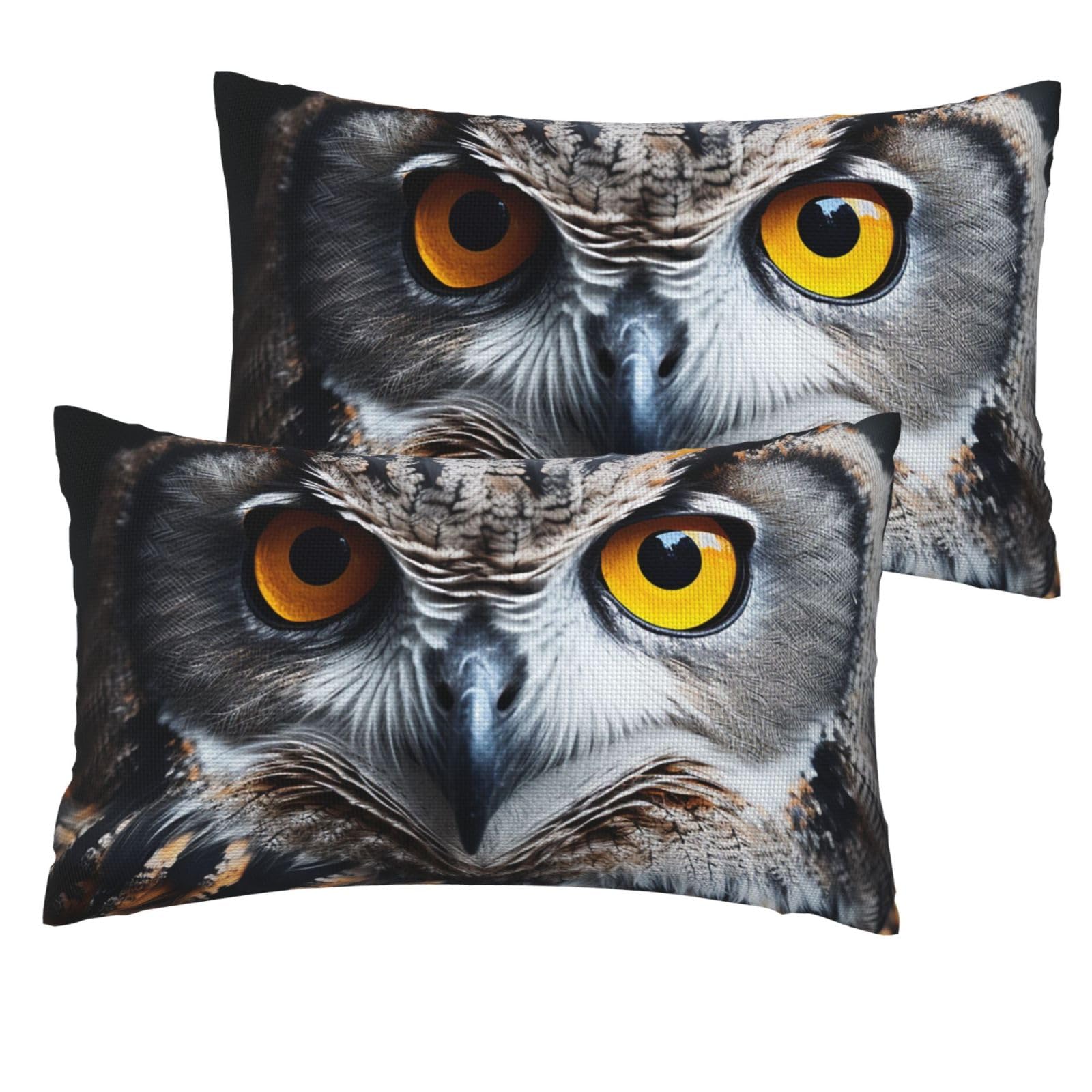 2 Pack Pillow Cases with Hidden Zipper, Soft Breathable Decorative Pillow Covers for Hair and Skin, Owl Head Portrait Pillowcases 12"x20" Bed Pillow Protectors Cover for Sleeping Gifts