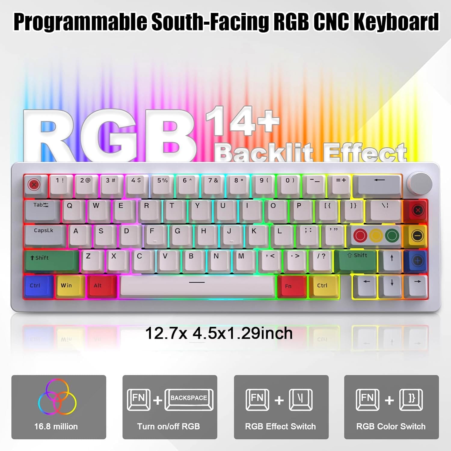 BOYI GMK67 65% Aluminum Alloy Mechanical Keyboard,Hot-Swappable BT5.0/Type-C/2.4G Wireless,CNC Metal Gasket Mounted South-Facing LED RGB Gaming Keyboard with Dye-Sub PBT Grey Beige Keycaps