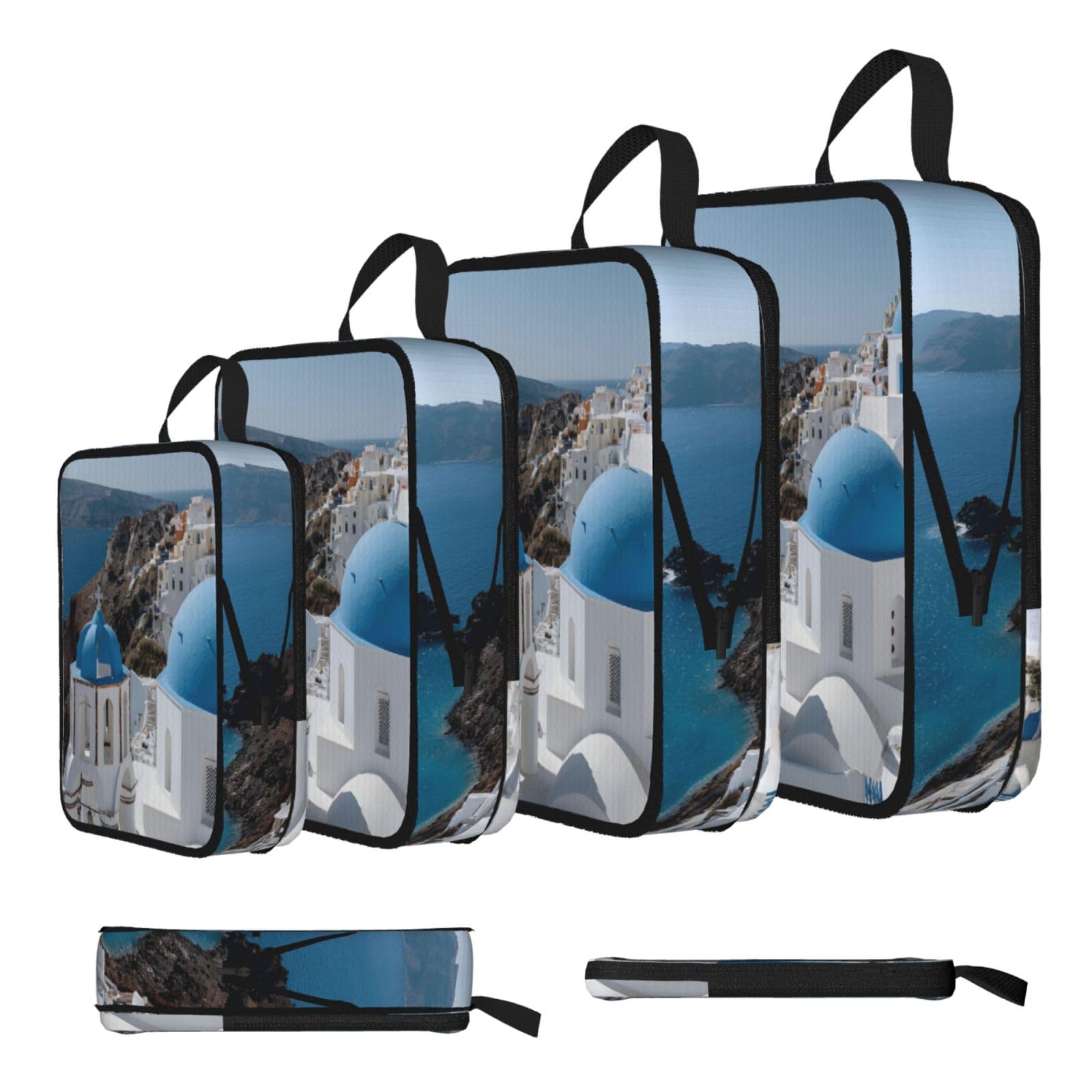 Greece White House Print 4 Set Compression Packing Cubes For Suitcases,Expandable Storage Bags Organizers