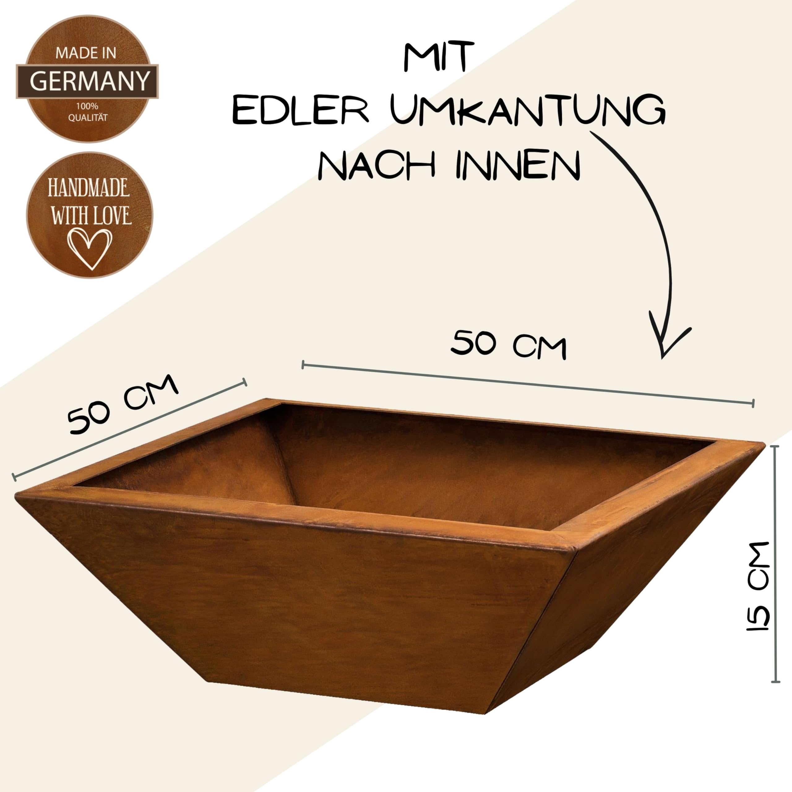 Rostikal Edelrost Pflanzsäule mit Schale 120 cm – Rostige Gartendeko mit Pusteblumen-Motiv – Handgefertigter Blumenständer mit eckiger Pflanzschale 50 x 50 cm - wetterfester Cortenstahl