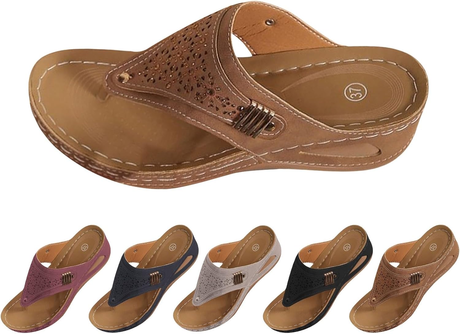 YOLAI Orthopedic Sandals for Women 2026 Summer Slip On Beach Flip Flops Dressy Arch Support Wedge Sandal Vintage Wide Width Sandals Casual Boho Slipper - Image 5