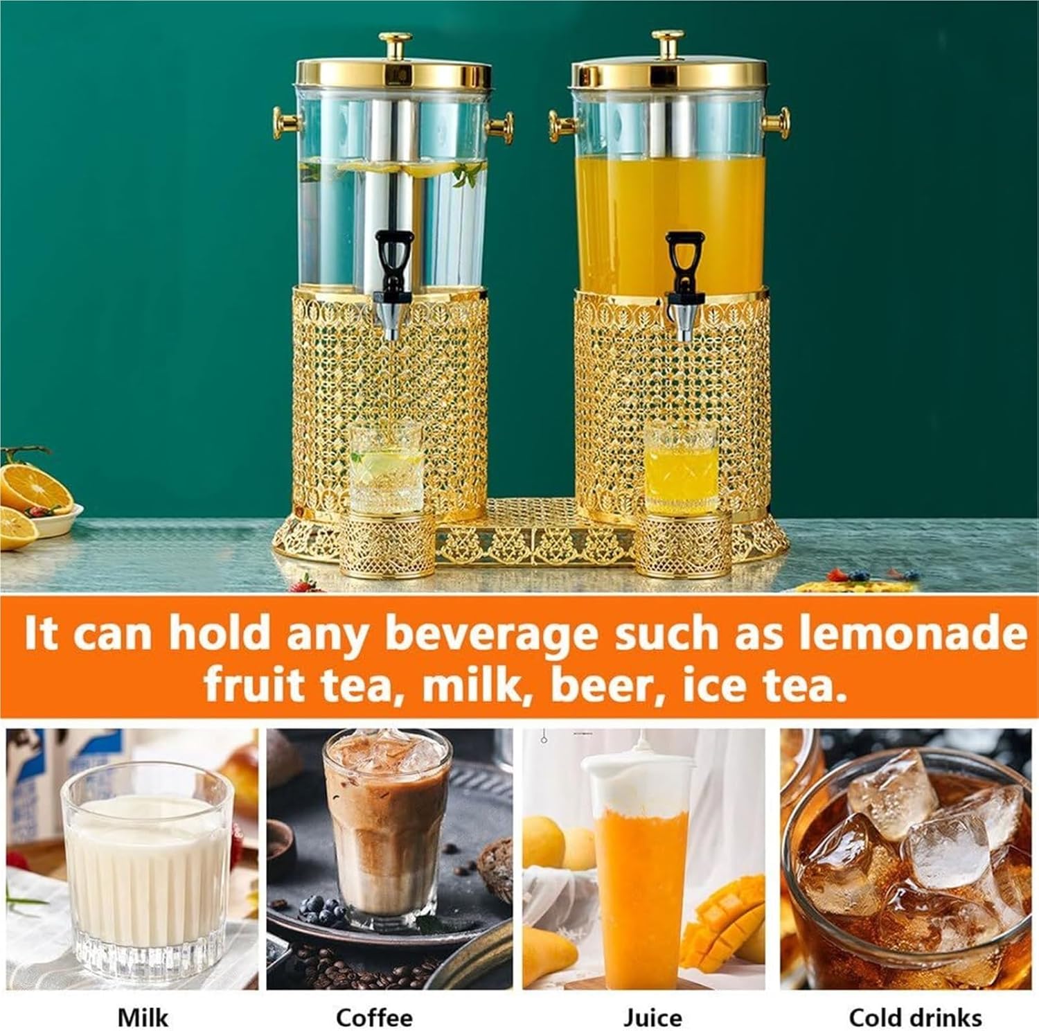 Beverage Dispenser Stainless Steel Drink Dispensers with Ice Core Leak-proof Spigot for Parties, Weddings(8L)
