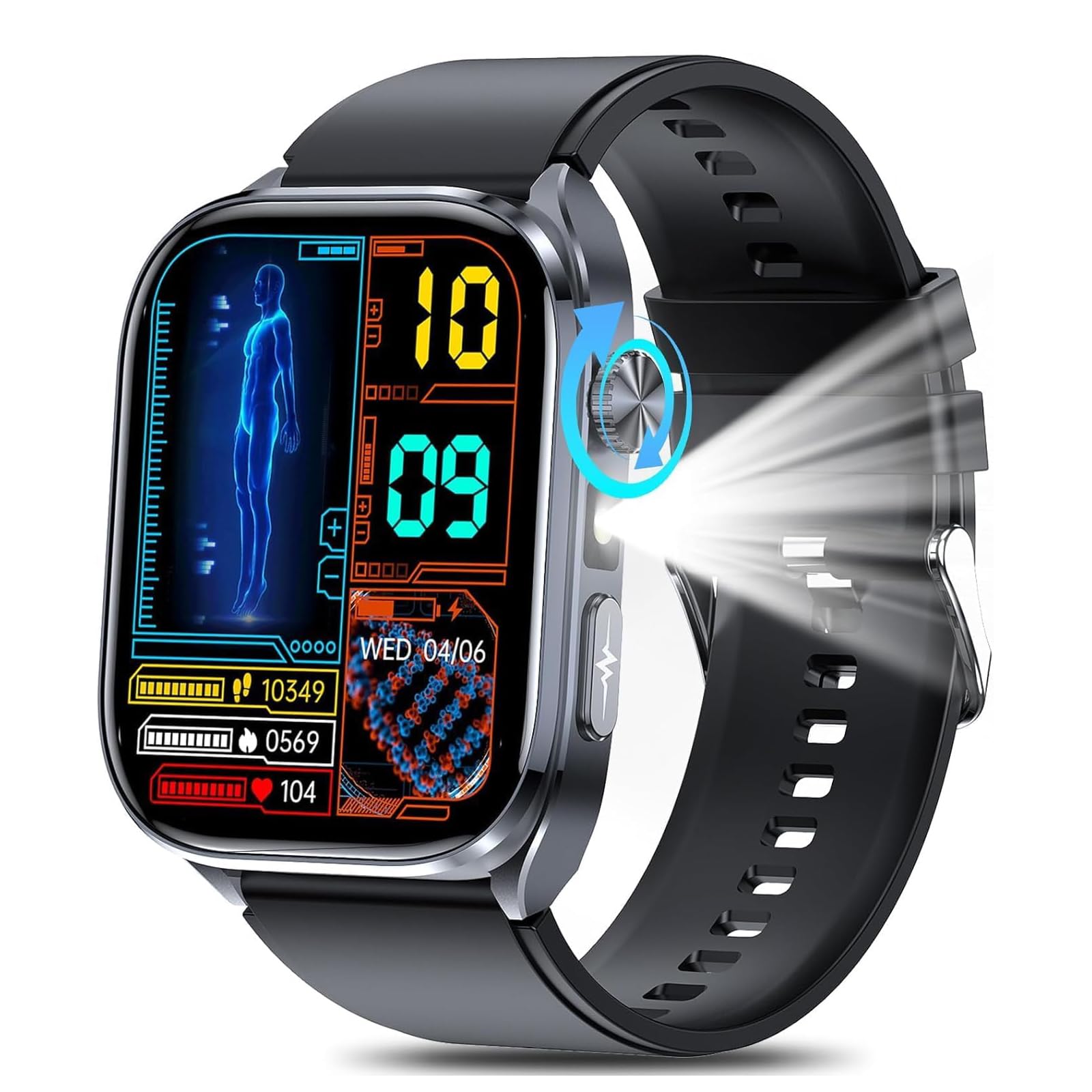 Montre Connectée Homme avec ECG+HRV, 2.0" AI-GPT Smartwatch avec Torche LED | Assistant IA & Cadrans IA personnalisables, Mini-bilan de santé, Étanche IP68, Appel Bluetooth, SOS, Analyse du Sommeil