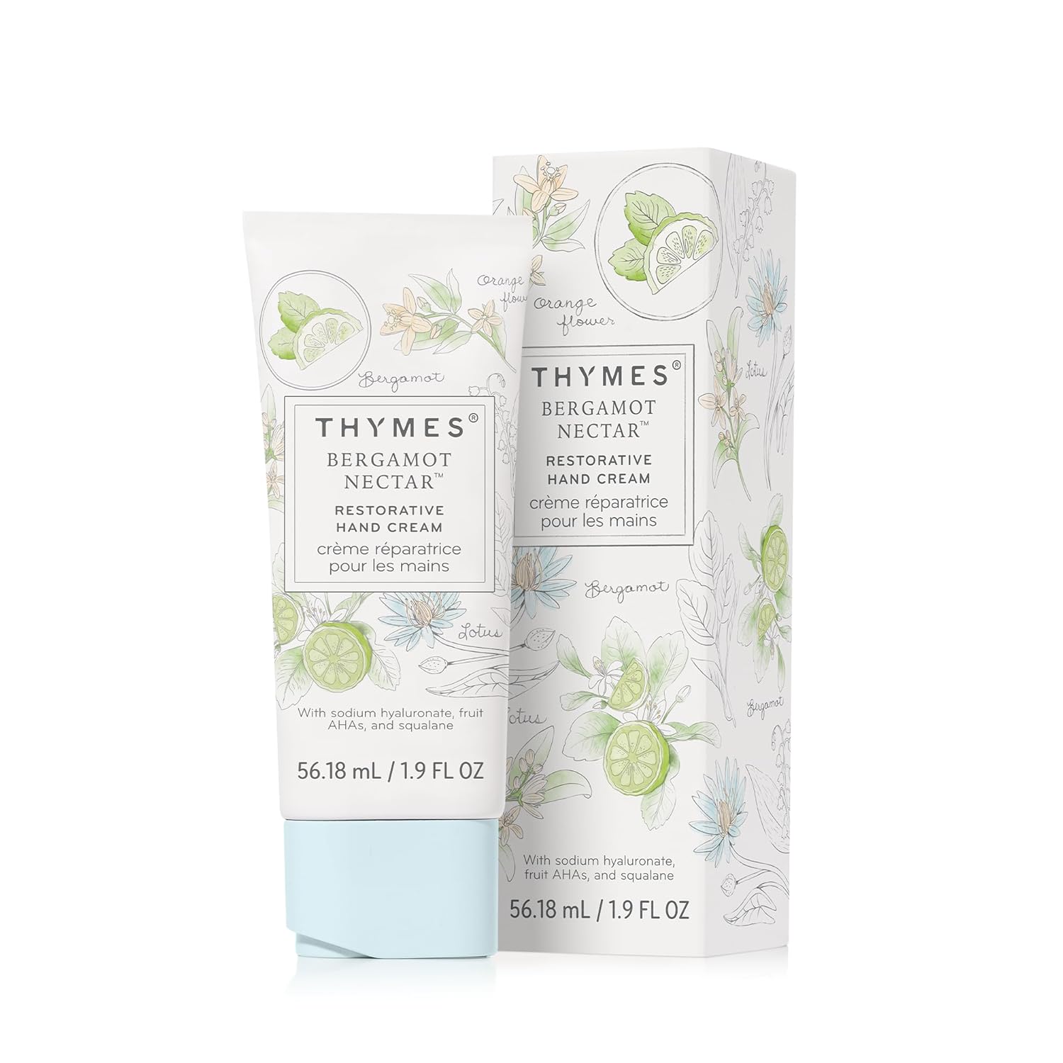 Thymes Restorative Hand Cream for Women & Men - Moisturizing Hand Cream Travel Size - Notes of Bergamot, Lemon, Orange Flower, Lotus, & Sandalwood​ - Skin Care (Bergamot Nectar, 1.9 fl oz)