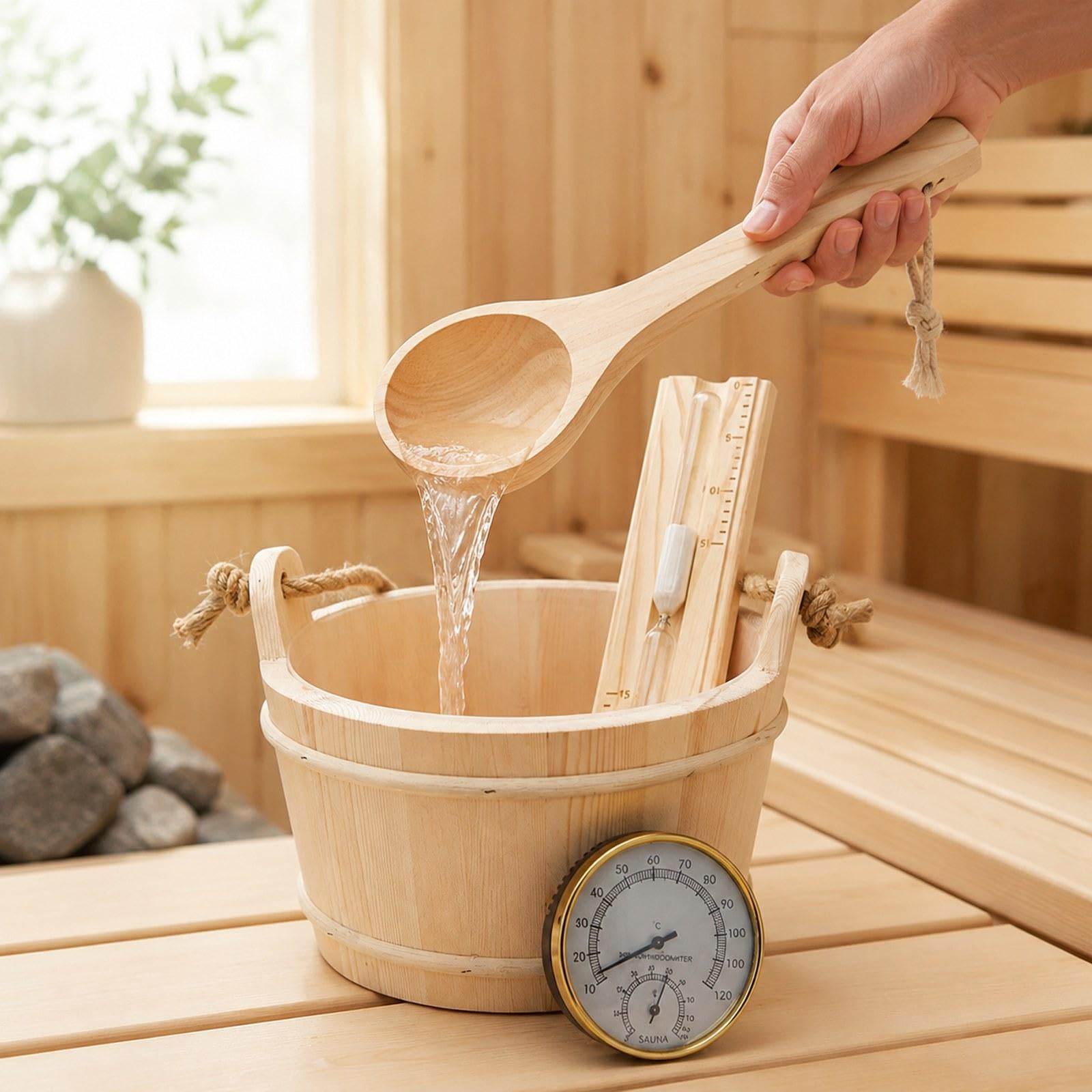 Sauna Eimer Und Schöpfkellen Set, Tragbar, Vielseitig, Premium Saunazubehör