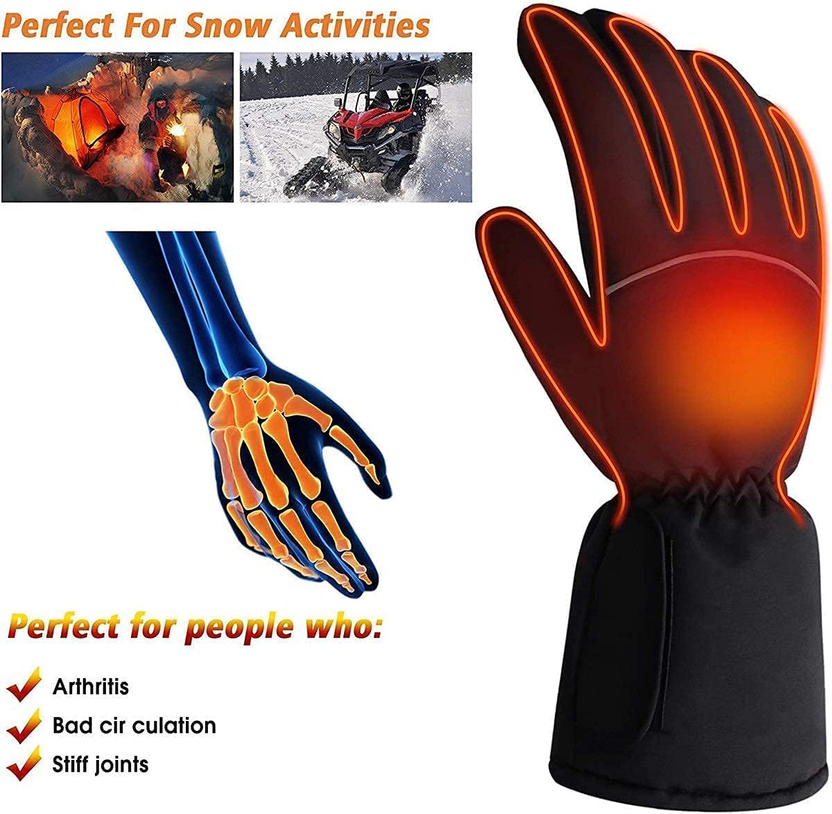 Guantes térmicos Guantes de Invierno para Hombres y Mujeres, 3 Niveles de Calentamiento Pantalla táctil Guantes térmicos Impermeables para Esquiar Snowboard Pesca
