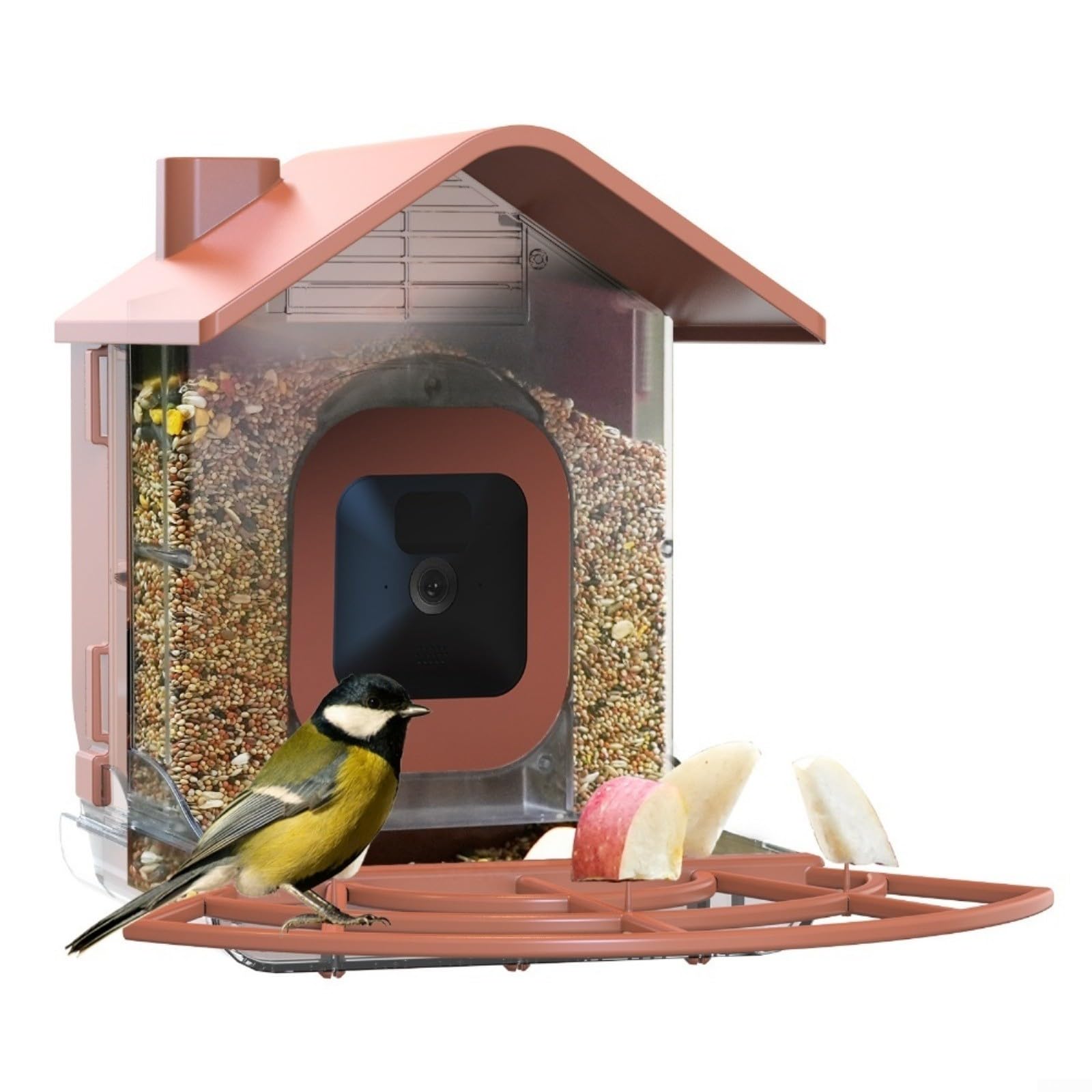 Comedero para pájaros a prueba de ardillas para cámara, gran capacidad, lavable, ABS, con soporte para cámara, estación de observación de aves montada en la pared al aire libre, marrón