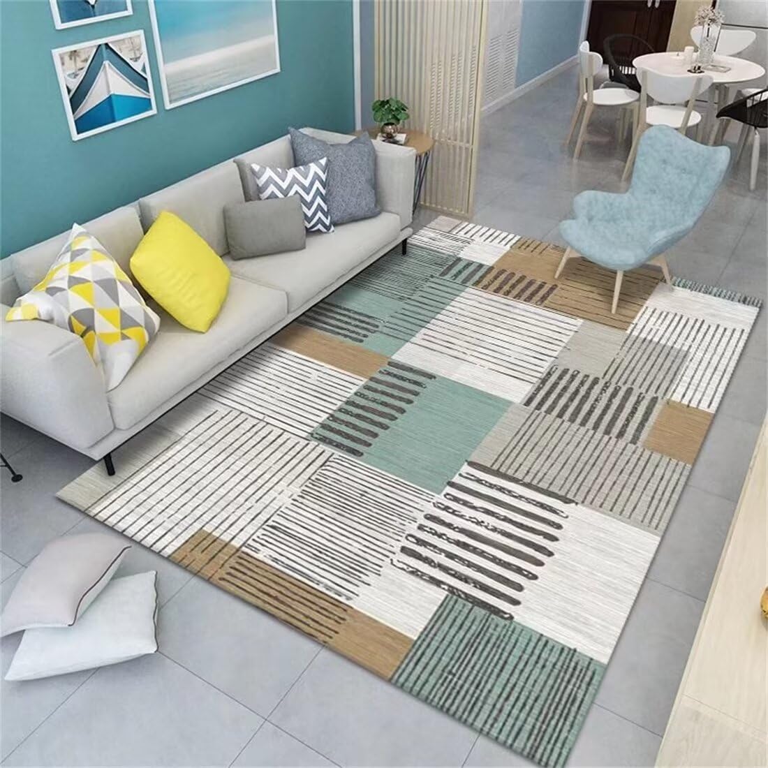 Tepich Babyzimmer Teppich Junge grau blau einfach Wohnzimmer Teppich Schlafzimmer Teppich Jugendzimmer Zubehör waschbar Area Rug 80X150CM