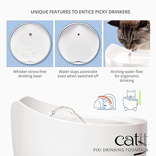 Miniatura 4 de Catit PIXI Drinking Fountain – Cat Water Fountain with Triple Filter and Ergonomic Drinking Options, White