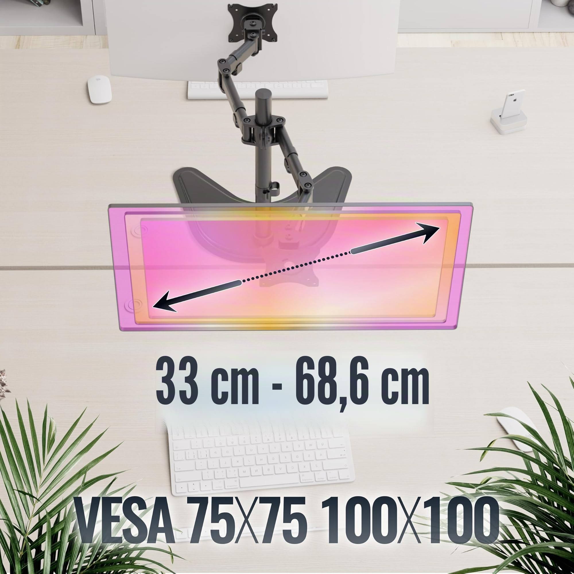 RICOO TS5311 Dual Support Écran PC 2 Écrans 13 17 19 22 24 27 Pouces Orientable Inclinable Rotatif Universel Fixation Bureau Pince de Table VESA 75x75 100x100