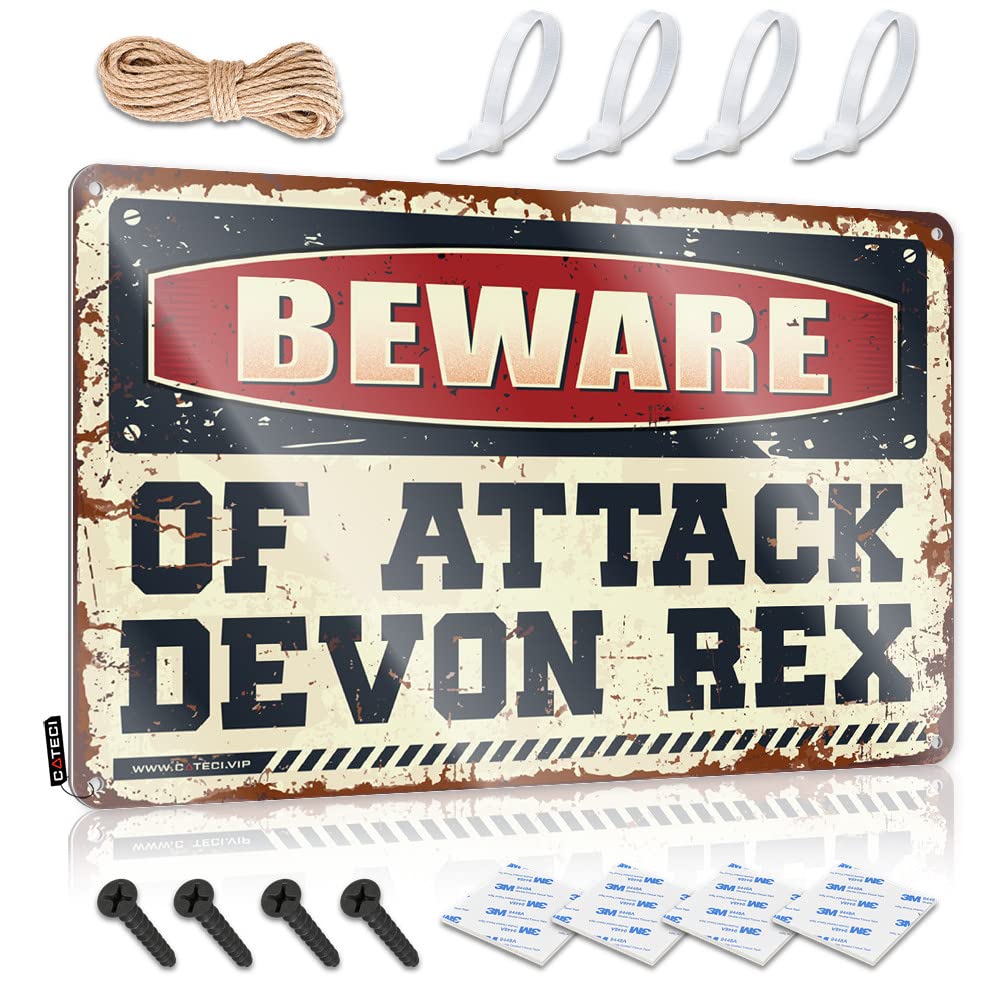 Home Tin Sign Beware Of Attack Devon Rex Tin Sign Funny Office Signs Decor Signs(30X40CM)