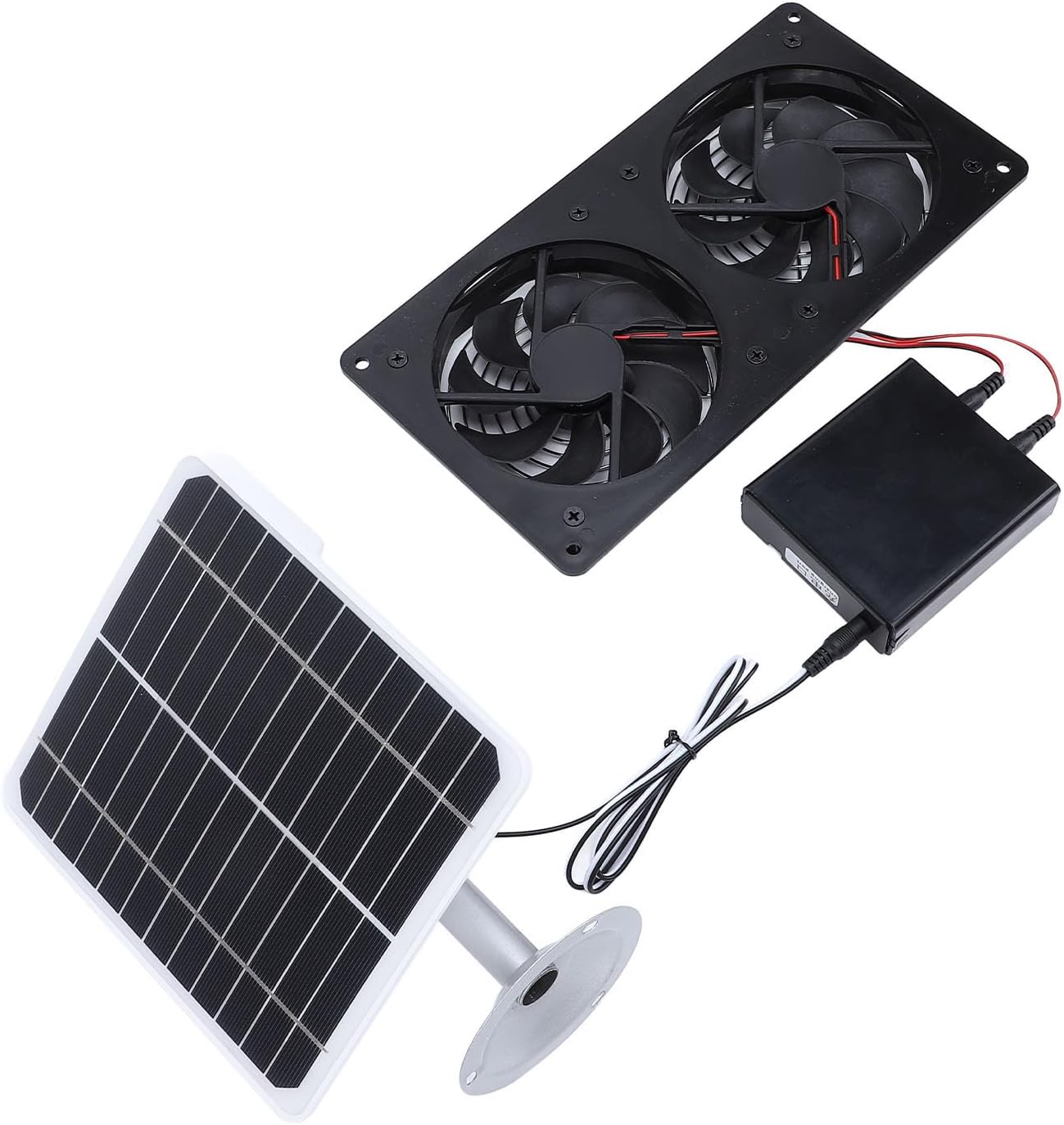 20W Solar Powered Dual Exhaust Fan for Chicken Coops Greenhouses Sheds Pet Houses Window, IPX7 Water Proof Safe Solar Panel Ventilation Fan with Energy Storage Box