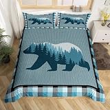 Rustique Cerf Parure de Lit 220x240cm Enfants Ferme Cerf Chasse Sets de Housse de Couette pour Garçons Antlers Housse de Couette Respirant Occidental Ferme Lumière Bleu Parure Housse de Couette Décor
