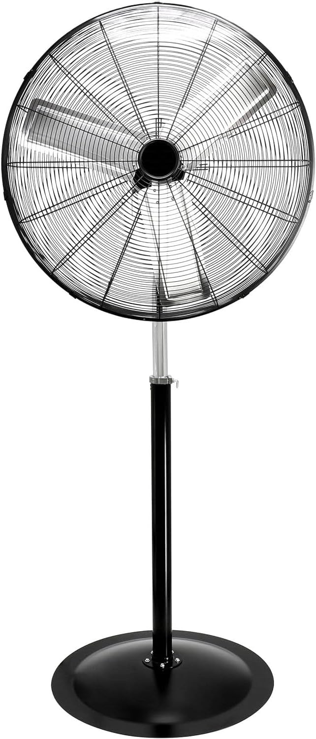 30-Inch Industrial Heavy Duty Pedestal Oscillating Metal Stand Fan – Adjustable Height Large Area Cooling Fan for Indoor and Outdoor Use
