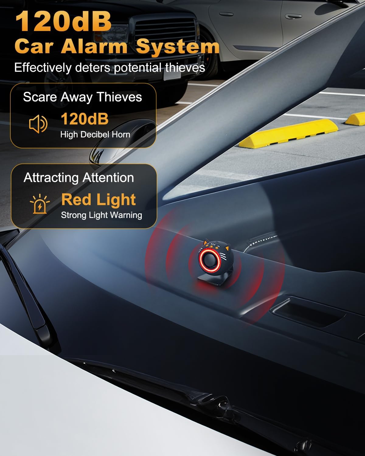 Car Alarm System,120dB Car Alarm System with Motion Sensor, Car Alarm Anti Theft Device with Wireless Remote, Rechargeable Vehicle Security System for Cars, RVs, SUVs, Trucks