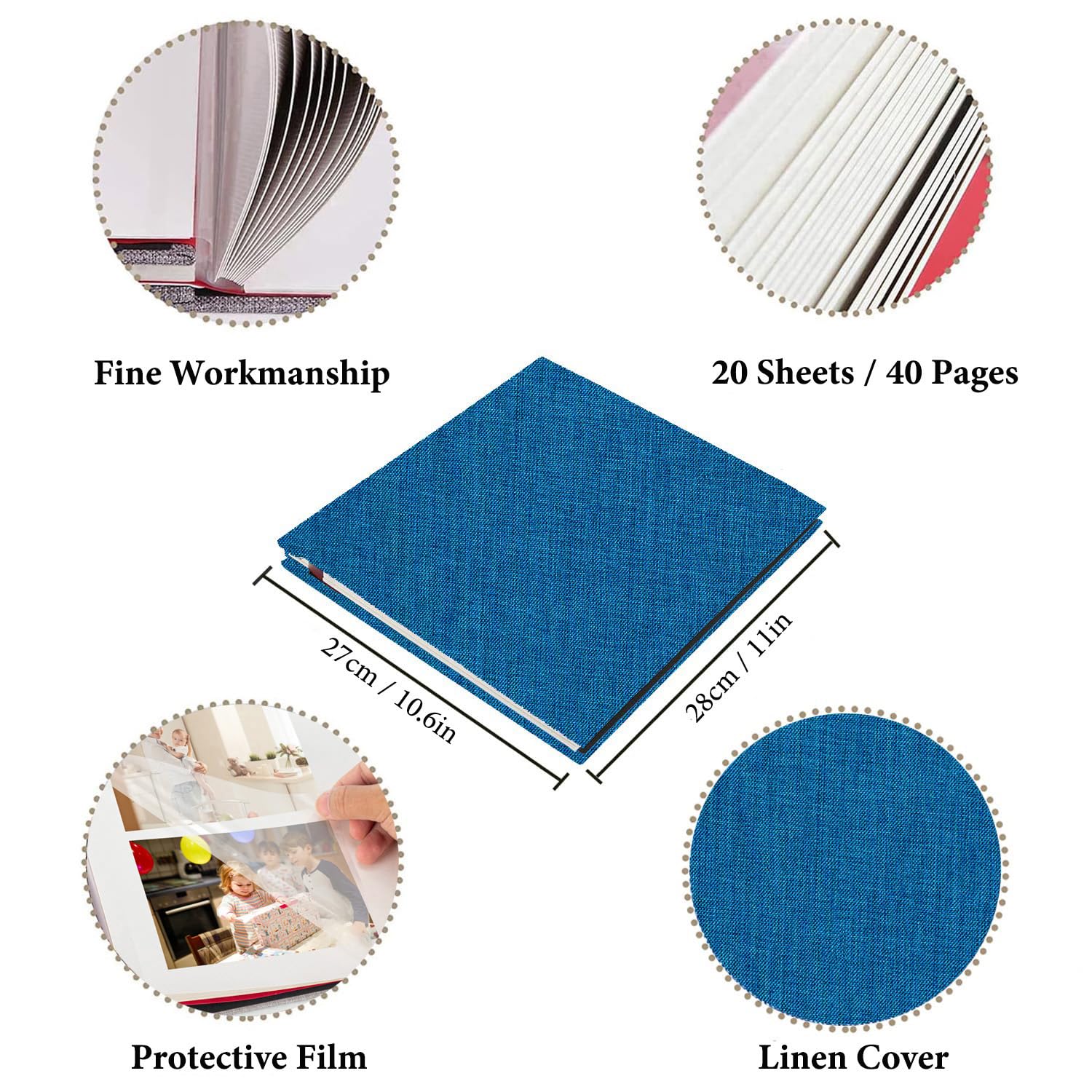 Album Foto Autoadesivo Lino 33x32cm - Pagine Bianche DIY Per Ricordi, Regalo Compleanno - Foto 7