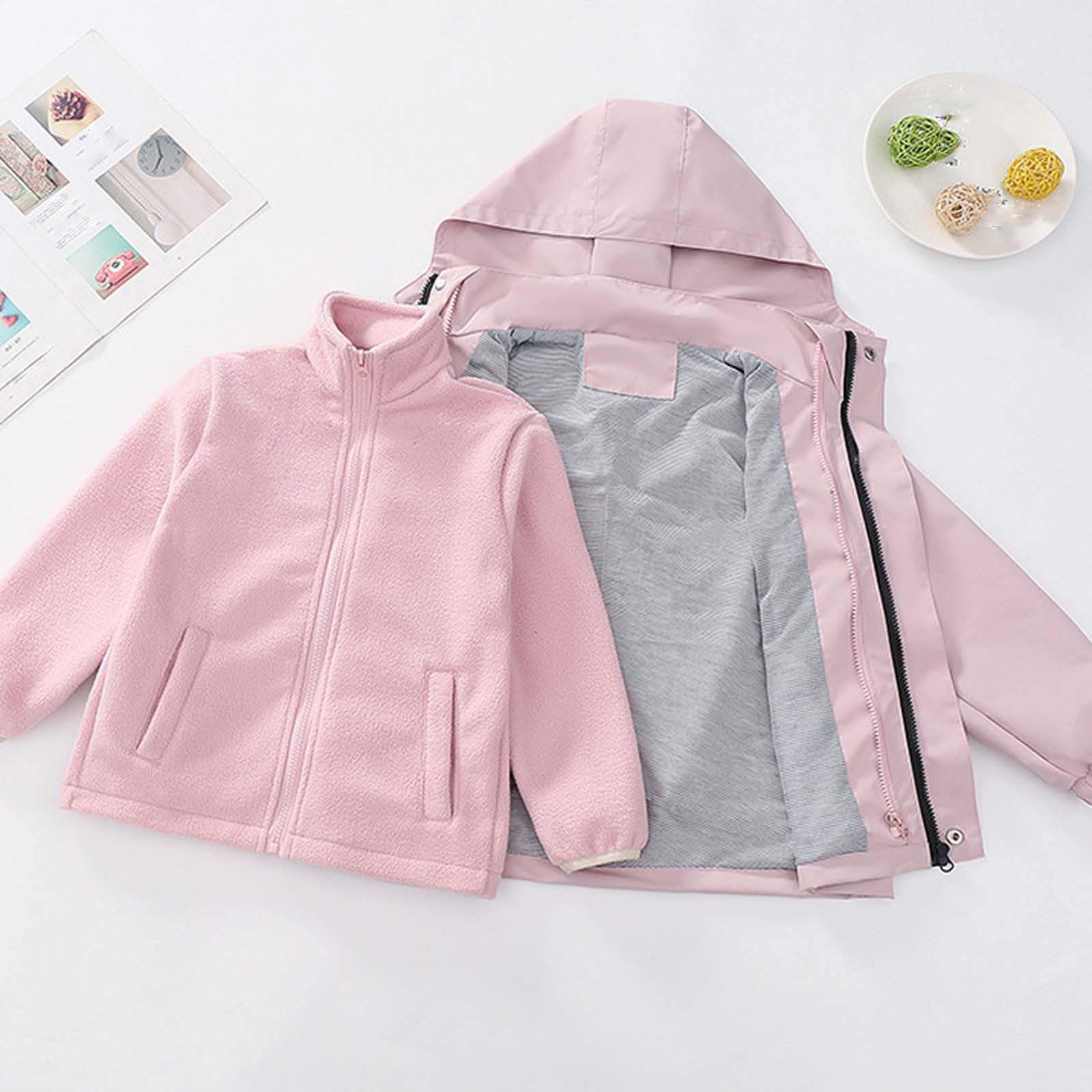 Chaqueta cortavientos 3 en 1 para niños y niñas, con capucha desmontable, forro polar, térmica, para 3 a 15 años, escuela, al aire libre, caminar, correr, viajes deportivos