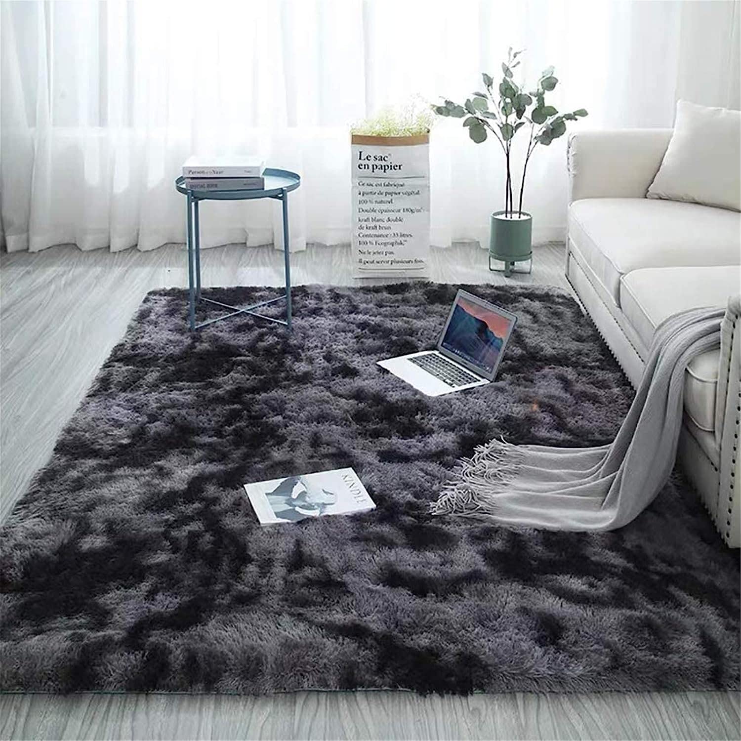 Sponsored Ad - imra carpet Soft Modern Shag Area Rugs Fluffy Living Room Carpet Comfy Bedroom Home Decorate Floor Kids Playing Mat 4 Feet by 6 Feet, Grey Purple, Rectangular
