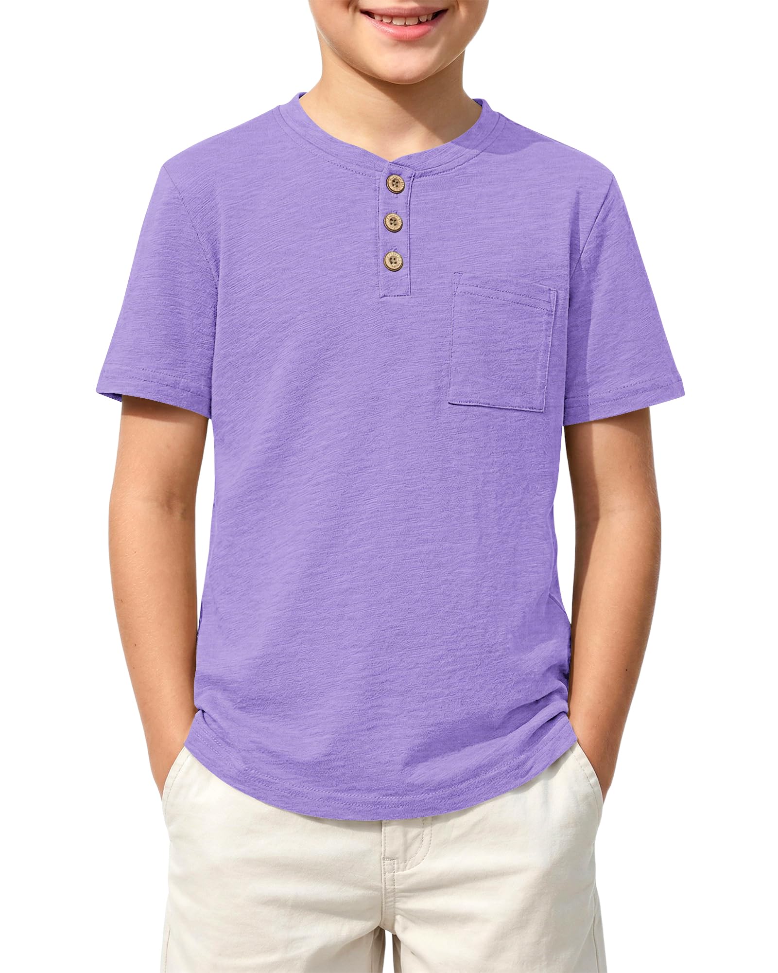 Jungen T-Shirt für Baumwolle Sommer Kurzarm mit Knopfleiste und Brusttasche einfarbig lässig für täglich