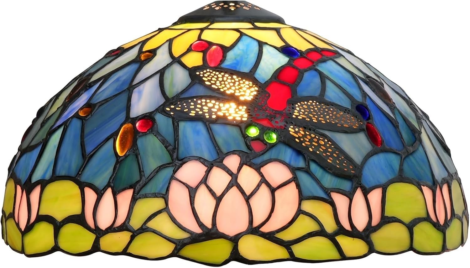 Tiffany Style Lamp Shade 12 Inch Stained Glass Lampshade Replacement Dragonfly Ceiling Light Shade for Table Lamps Pendant Light Floor Lamp Handcrafted Vintage Home Deco