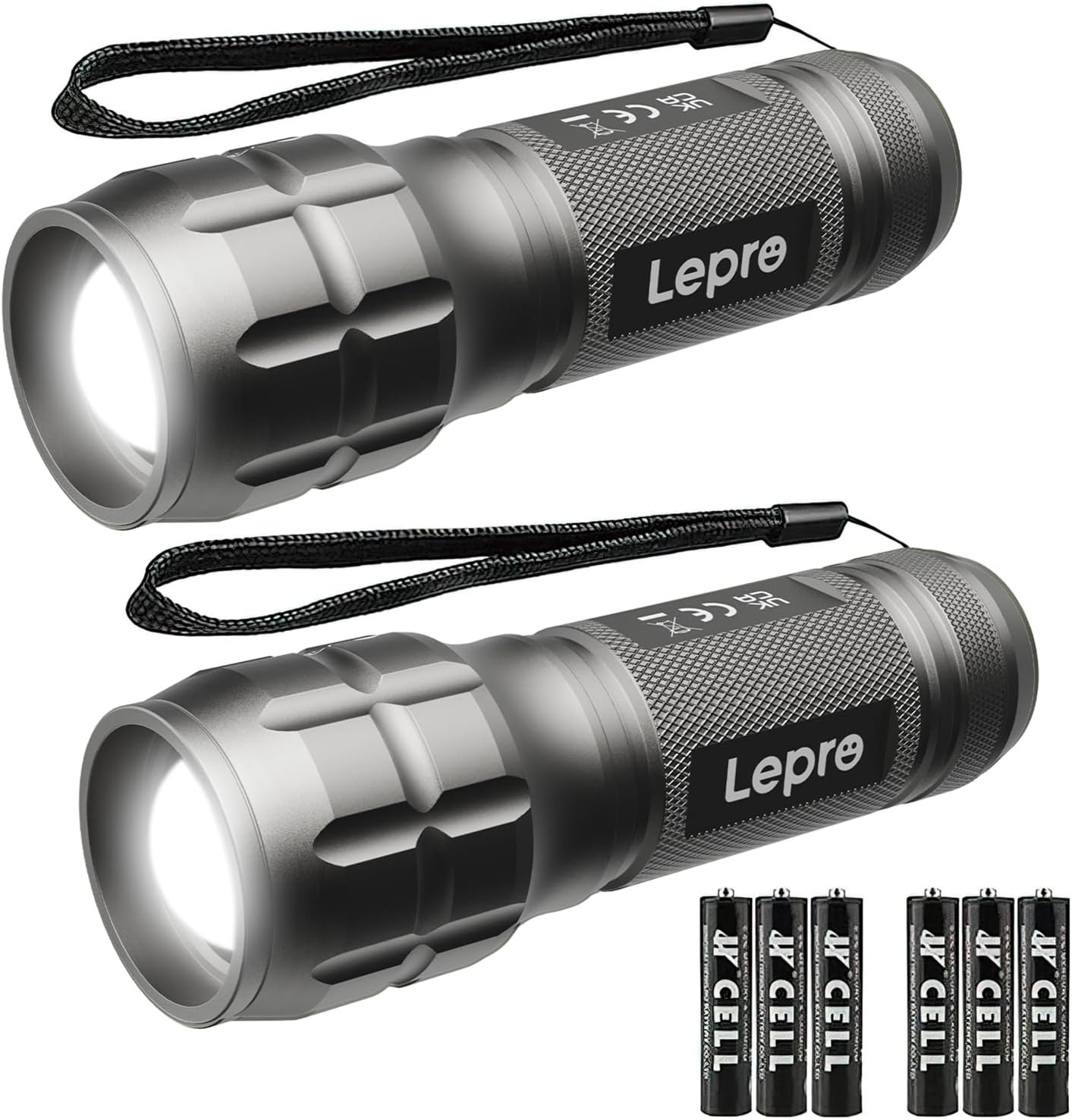 LED Flashlights High Lumens, Small Flashlight, Waterproof, Adjustable Focus Flash Light for Outdoor, Emergency, Camping, AAA Batteries Included, 2 Pack
