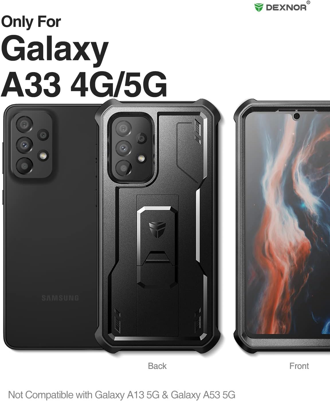Dexnor case highlighting compatibility for Galaxy A33 4G/5G