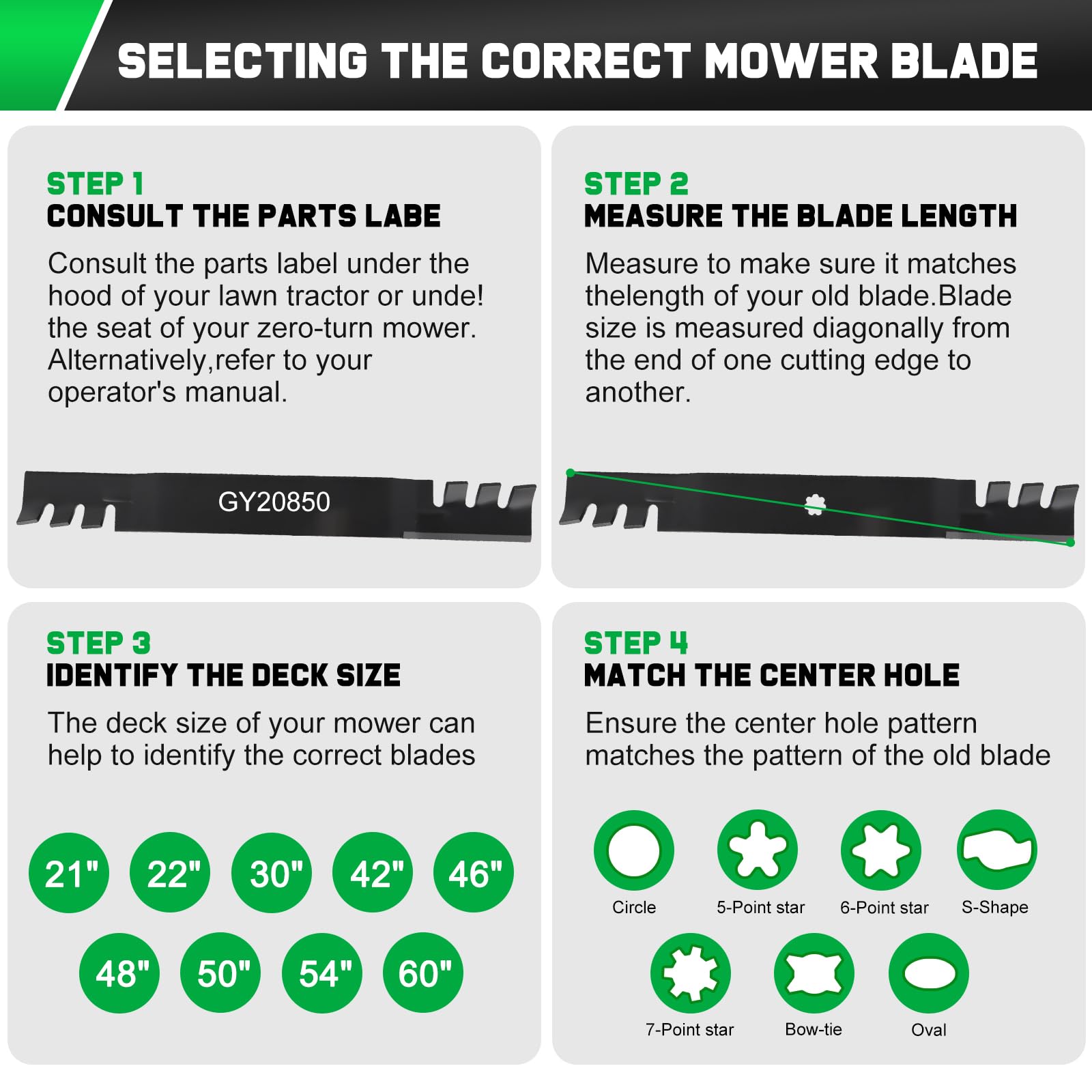 Grasscool GY20850 - Cuchillas de cortacésped de 42 pulgadas para John Deere D130 D110 D100 D125 D105 S100 E100 LA125 LA115 LA105 42 pulgadas cubierta tractor cortacésped reemplazo GX22151 (muletón