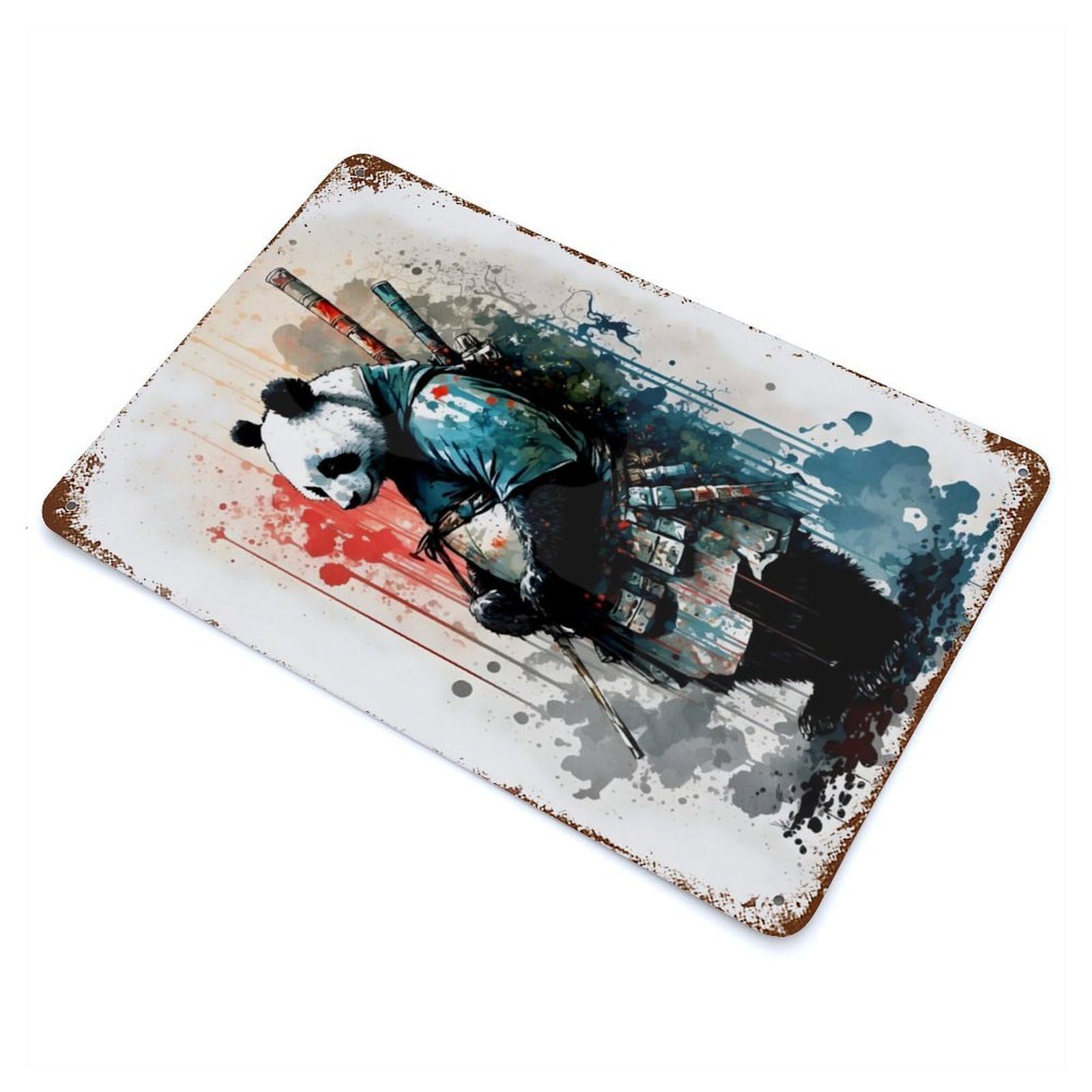Garage Style Watercolors Panda 2 Vintage Rust Metal Sign 11.8"x7.9", Rustic Home Decor for Bar And Workshop