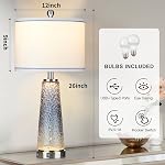 Glass Table Lamps for Living Room, 26" Modern Table Lamps with USB A+C Ports & AC Outlet, Touch Control Bedside Nightstand Lamp with Crystal Night Light for End Table Office Desk Blue(Bulbs Included)