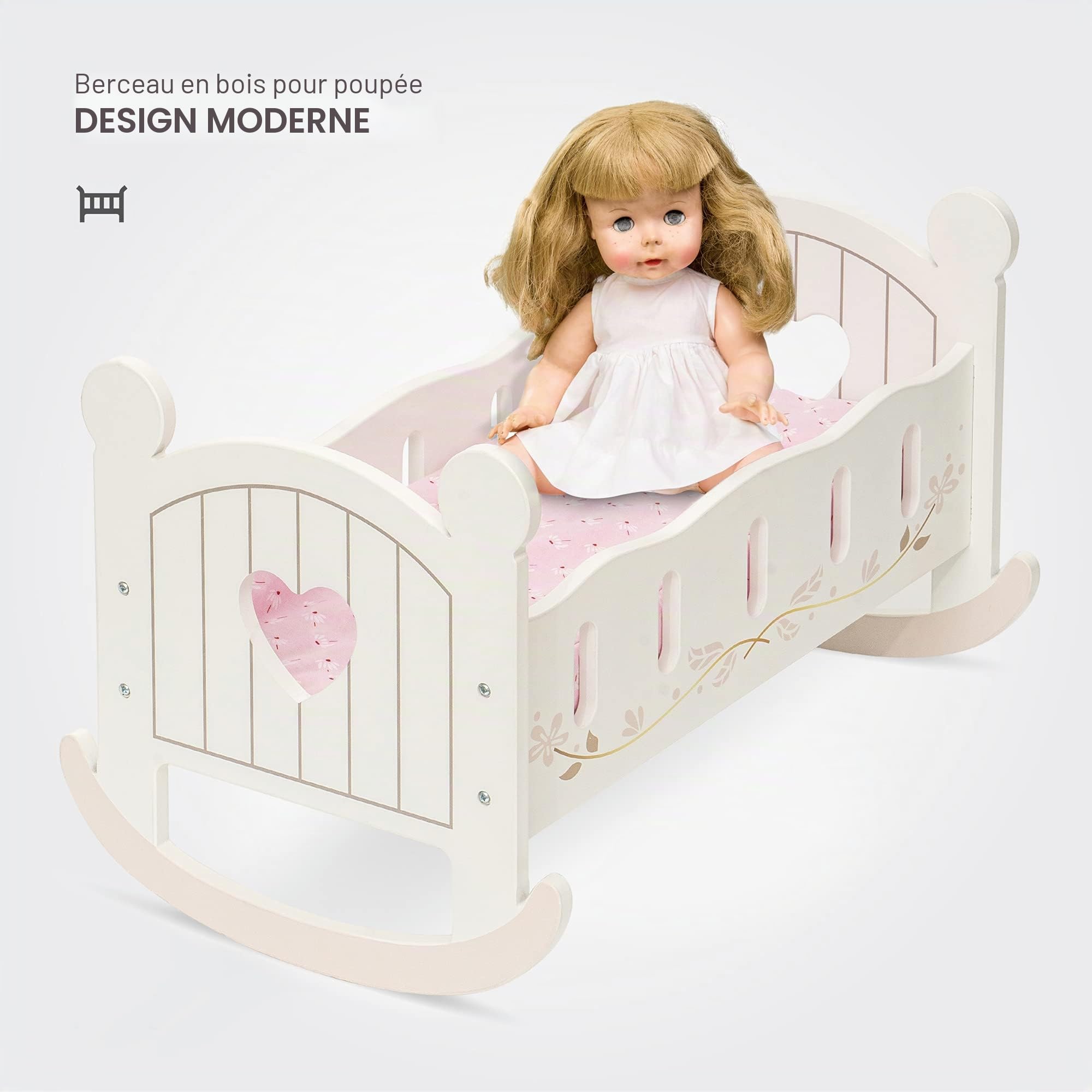 ROBUD Lit Poupon Accessoires de poupée pour bébé, Lit de poupée pour poupées de 18 Pouces, Meubles Jouets en Bois pour Les Tout-Petits, Cadeaux pour Les Filles de 3 Ans et Plus