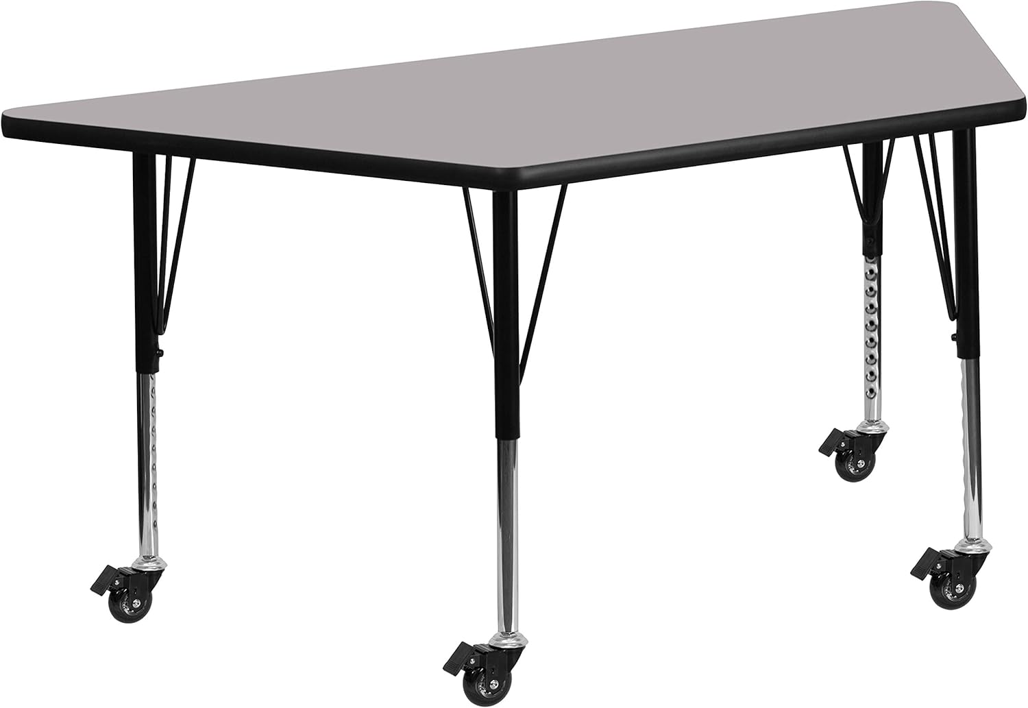 Flash Furniture Mobile 29.5''W x 57.25''L Trapezoid Grey Thermal Laminate Activity Table - Height Adjustable Short Legs(incomplete missing legs)