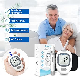 Glucose Monitor Kit, Diabetes Testing Kit, Blood Glucose Meter, 100 Glucometer Strips, 100 Lancets, Test Strips Blood Sugar Meter Glucometer