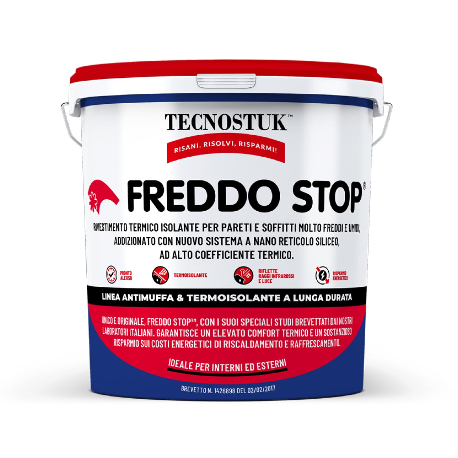 TECNOSTUK Freddo Stop 1 L. – Rivestimento Termico Isolante con Nano-​Reticolo Siliceo – Barriera Contro il Freddo per Pareti e Soffitti – Pronto all'Uso, Classe A+, Brevetto Italiano
