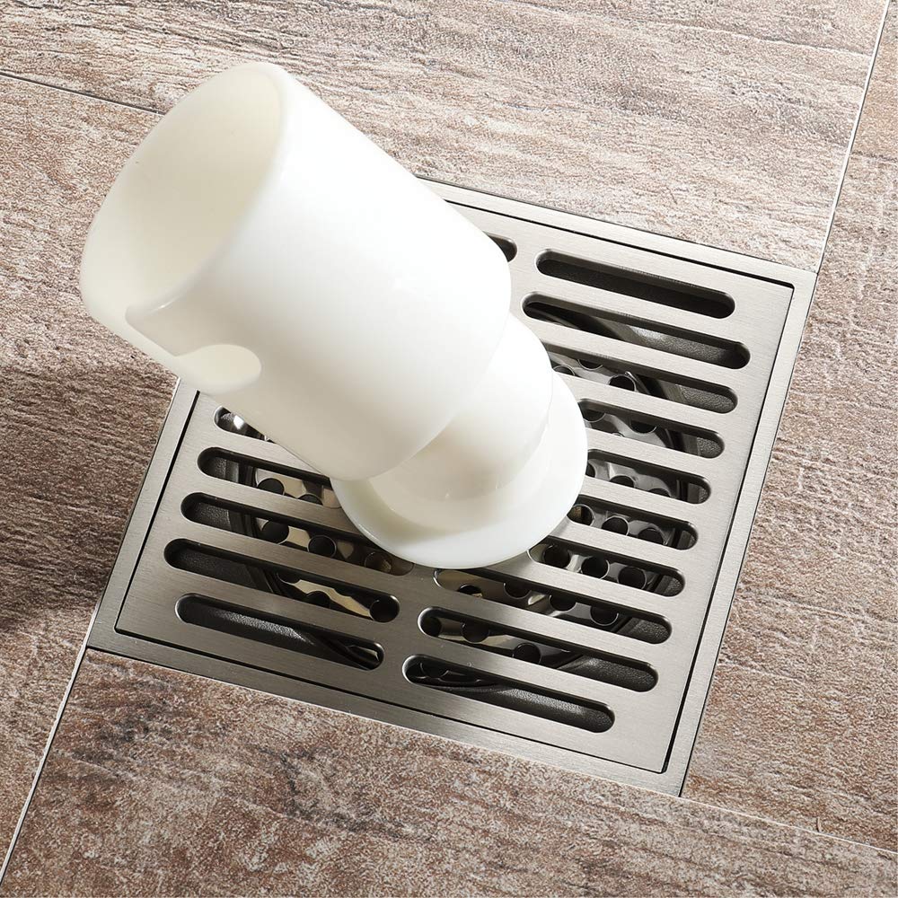 Desagües 10 * 10 cm Latón Macizo Cromo Plata Ducha Drenaje Baño Cubierta Cuadrada Anti