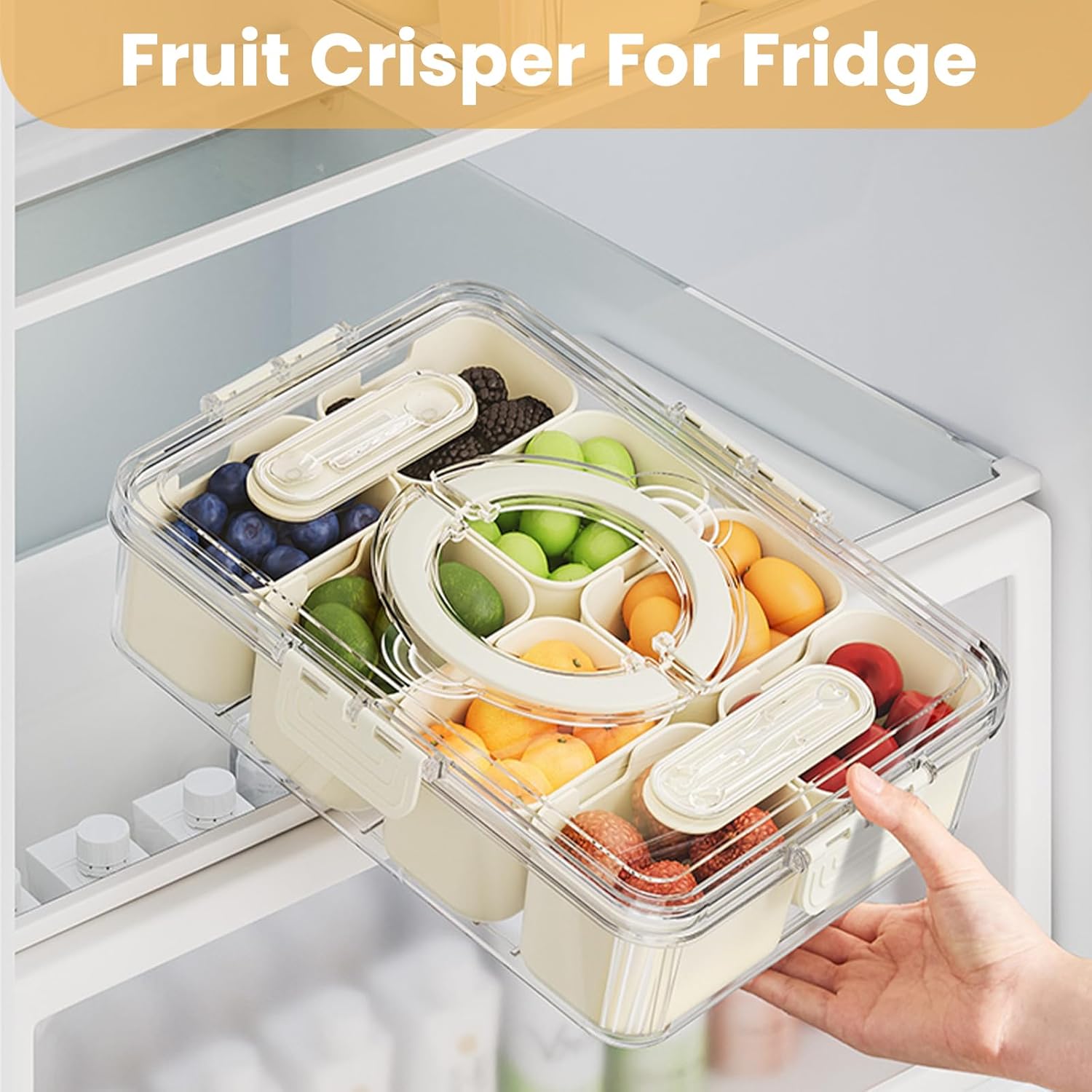 2 Pack Divided Serving Tray with lid and Handle, 8 & 4 Compartments Snackle Box with Utensils, Fridge Food Veggie Condiment Storage, Kitchen Clear Food Container for Picnic, Camping, School - Image 4